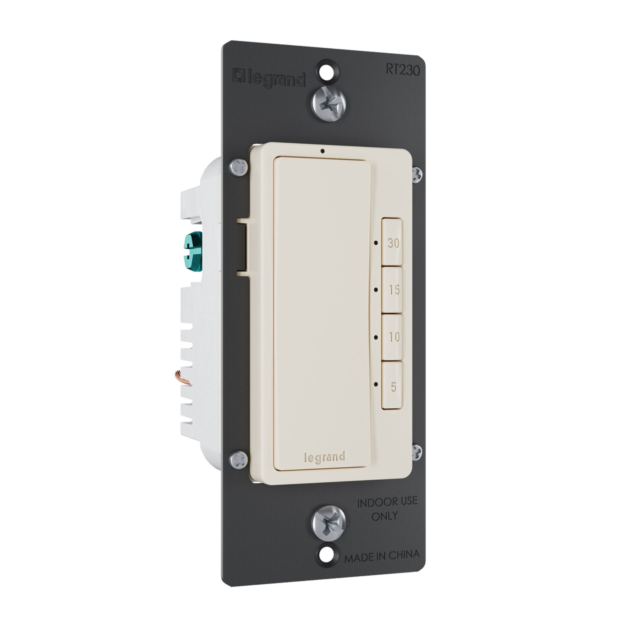 Legrand RT230LA Radiant Digital Countdown Timer, 800W, Single-Pole, 4-Button, 5-30 Min, Light Almond