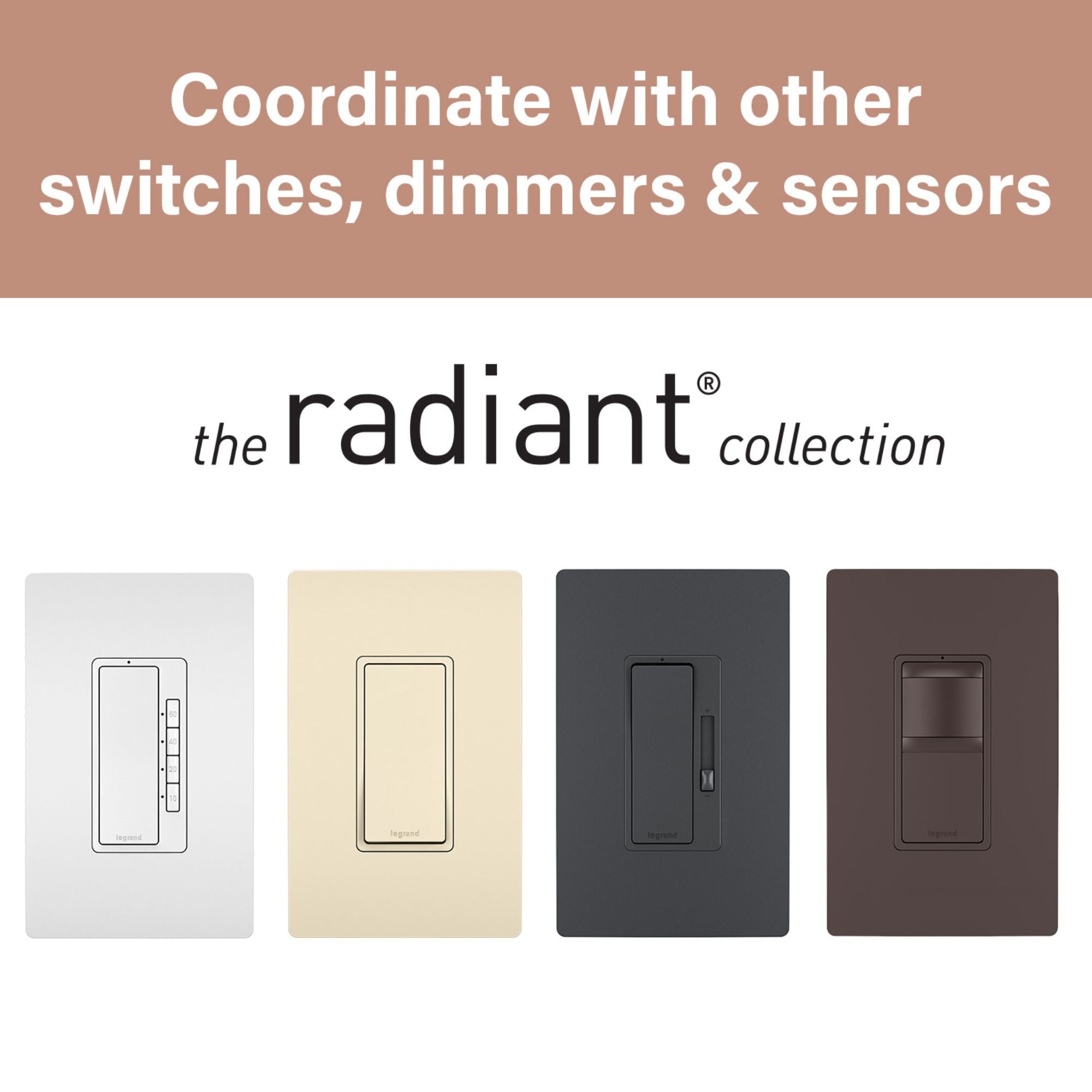 Legrand RT230LA Radiant Digital Countdown Timer, 800W, Single-Pole, 4-Button, 5-30 Min, Light Almond
