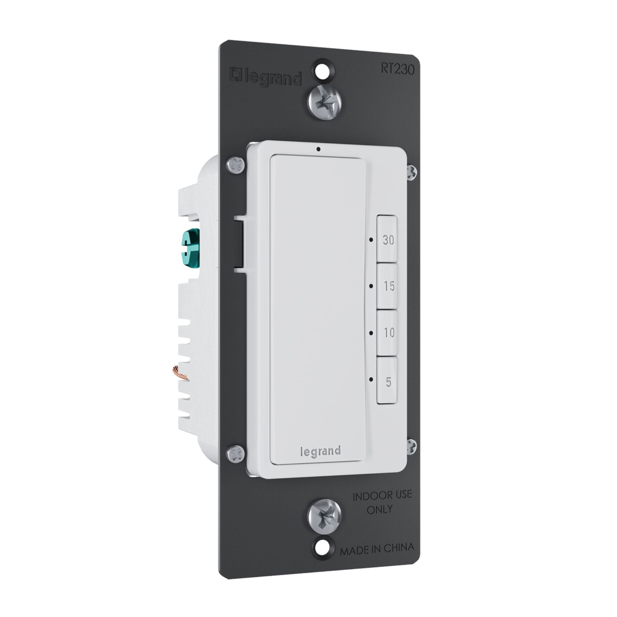 Legrand RT230W radiant Digital Countdown Timer, 800W, Single-Pole, 4-Button, 5-30 Min, White