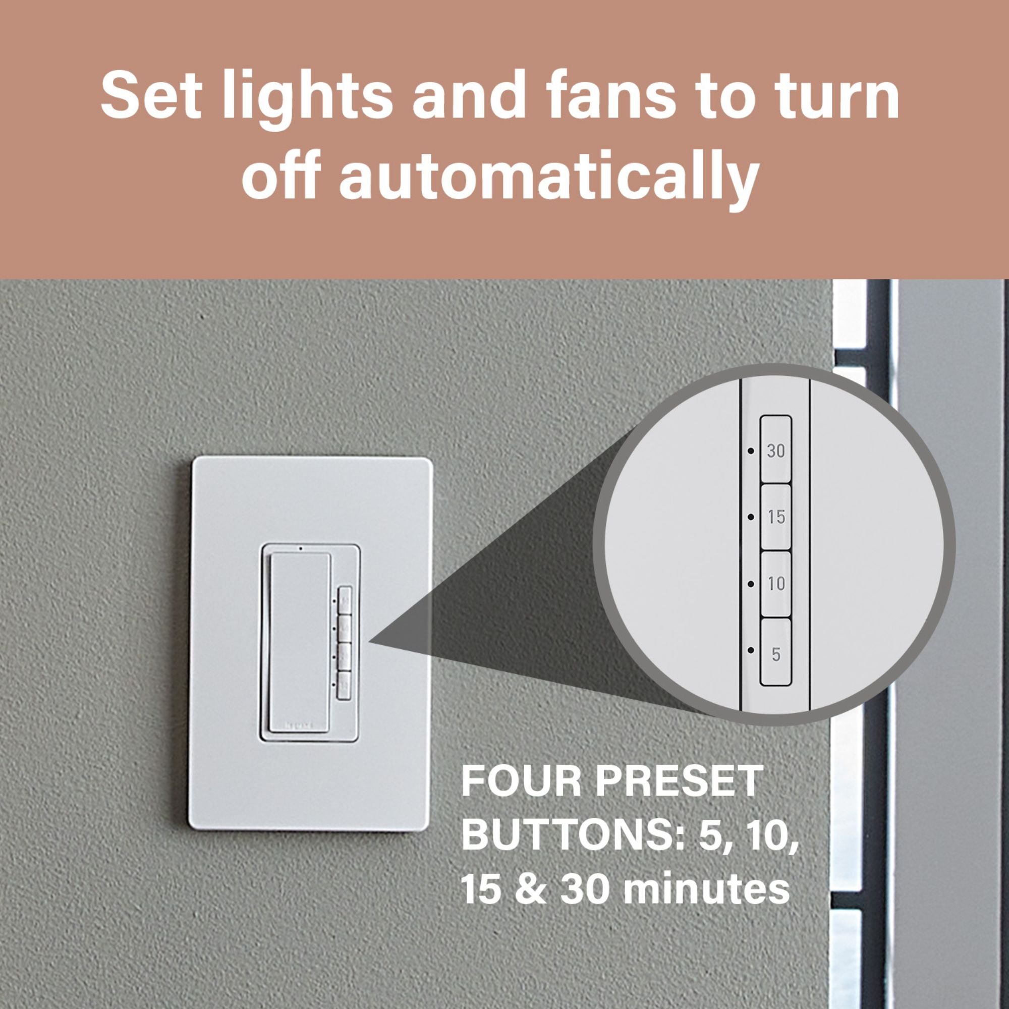 Legrand RT230W radiant Digital Countdown Timer, 800W, Single-Pole, 4-Button, 5-30 Min, White