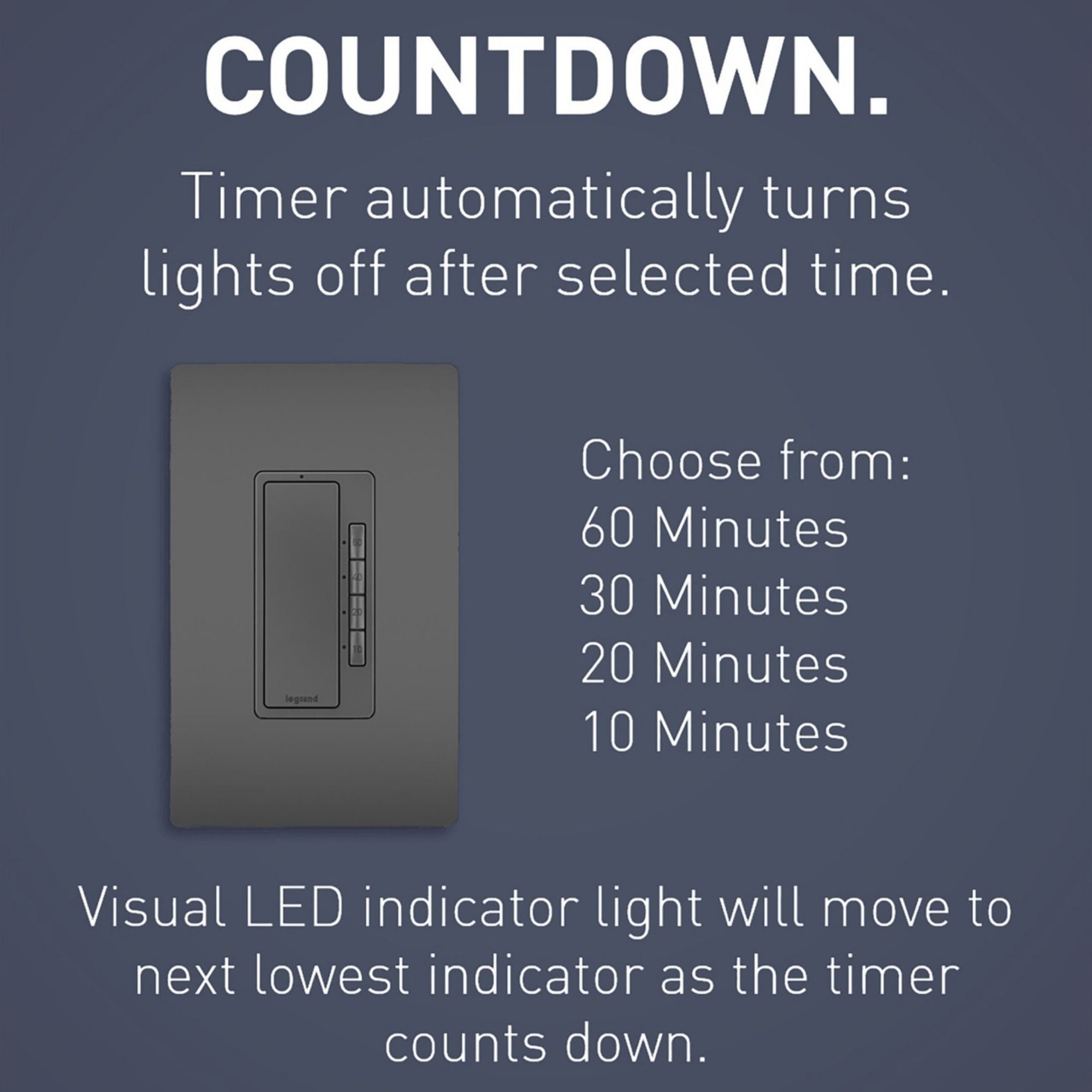 Legrand RT2BK radiant 4-Button Digital Countdown Timer Switch, 10-60 Min, 600W, Neutral Required, Black