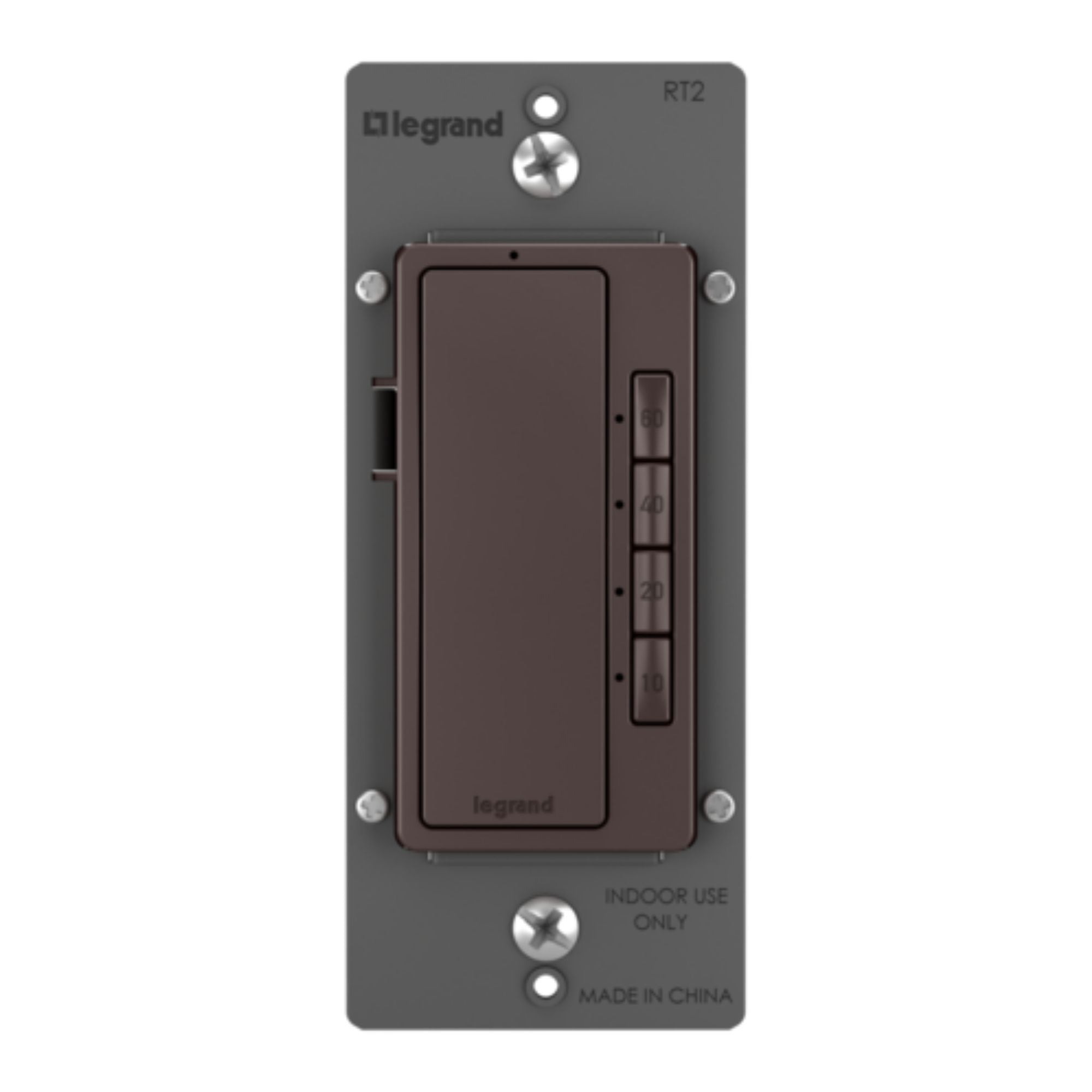 Legrand RT2DBCCV4 radiant 4-Button Digital Countdown Timer Switch, 10-60 Min, 600W, Neutral Required, Dark Bronze
