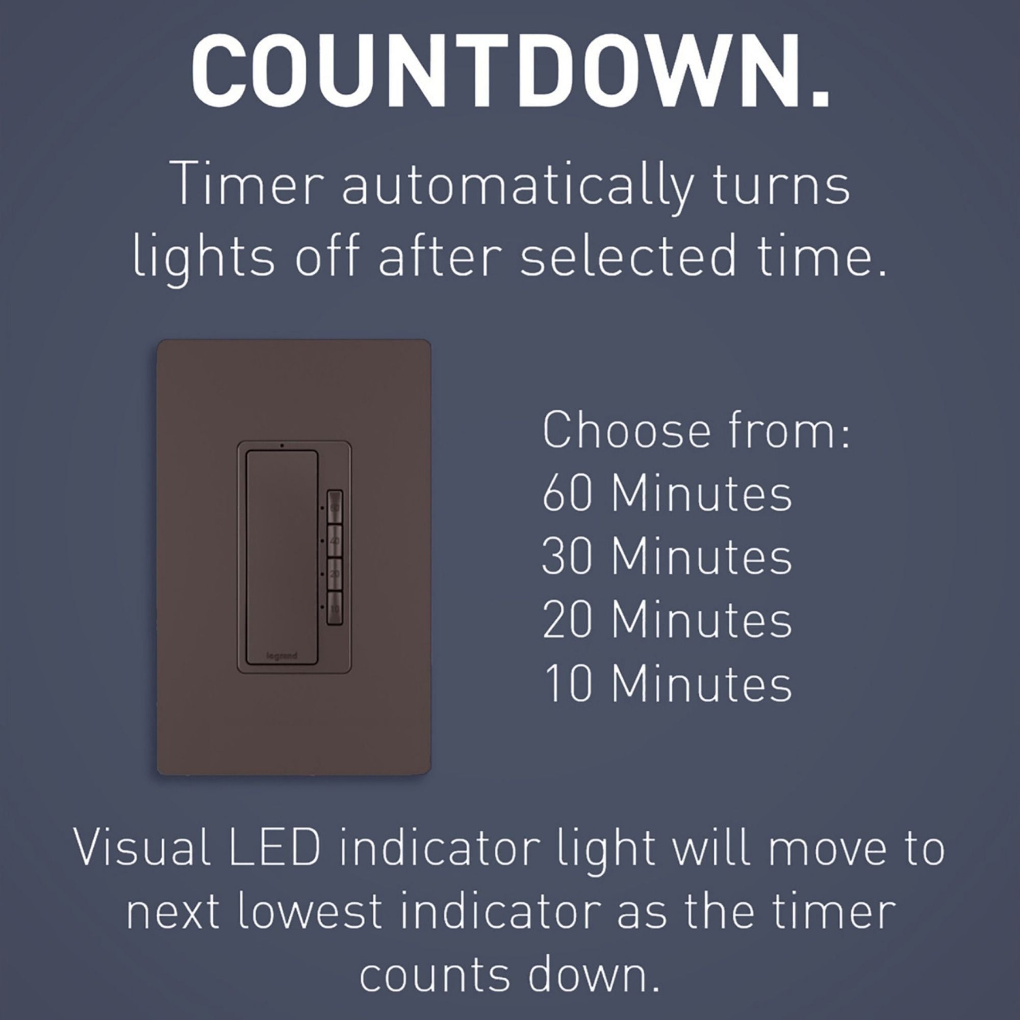 Legrand RT2DBCCV4 radiant 4-Button Digital Countdown Timer Switch, 10-60 Min, 600W, Neutral Required, Dark Bronze