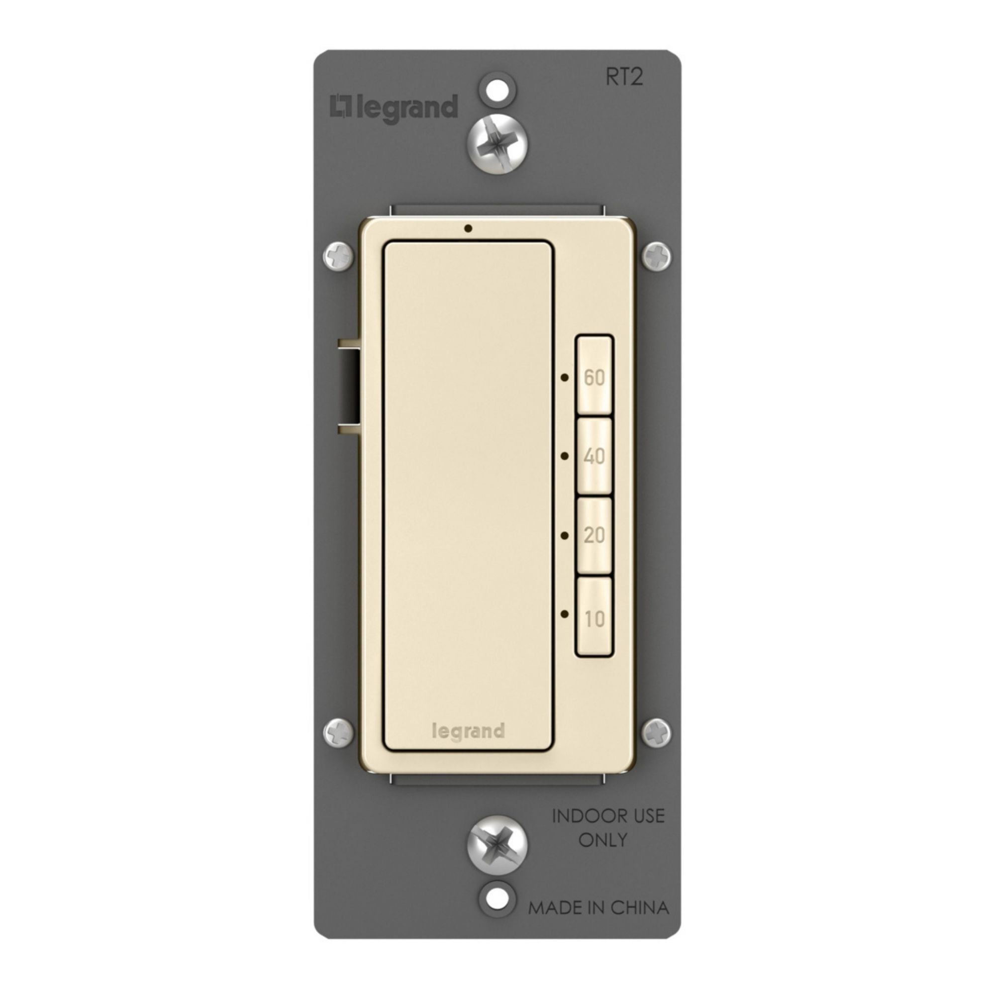 Legrand RT2LA radiant 4-Button Digital Countdown Timer Switch, 10-60 Min, 600W, Neutral Required, Light Almond