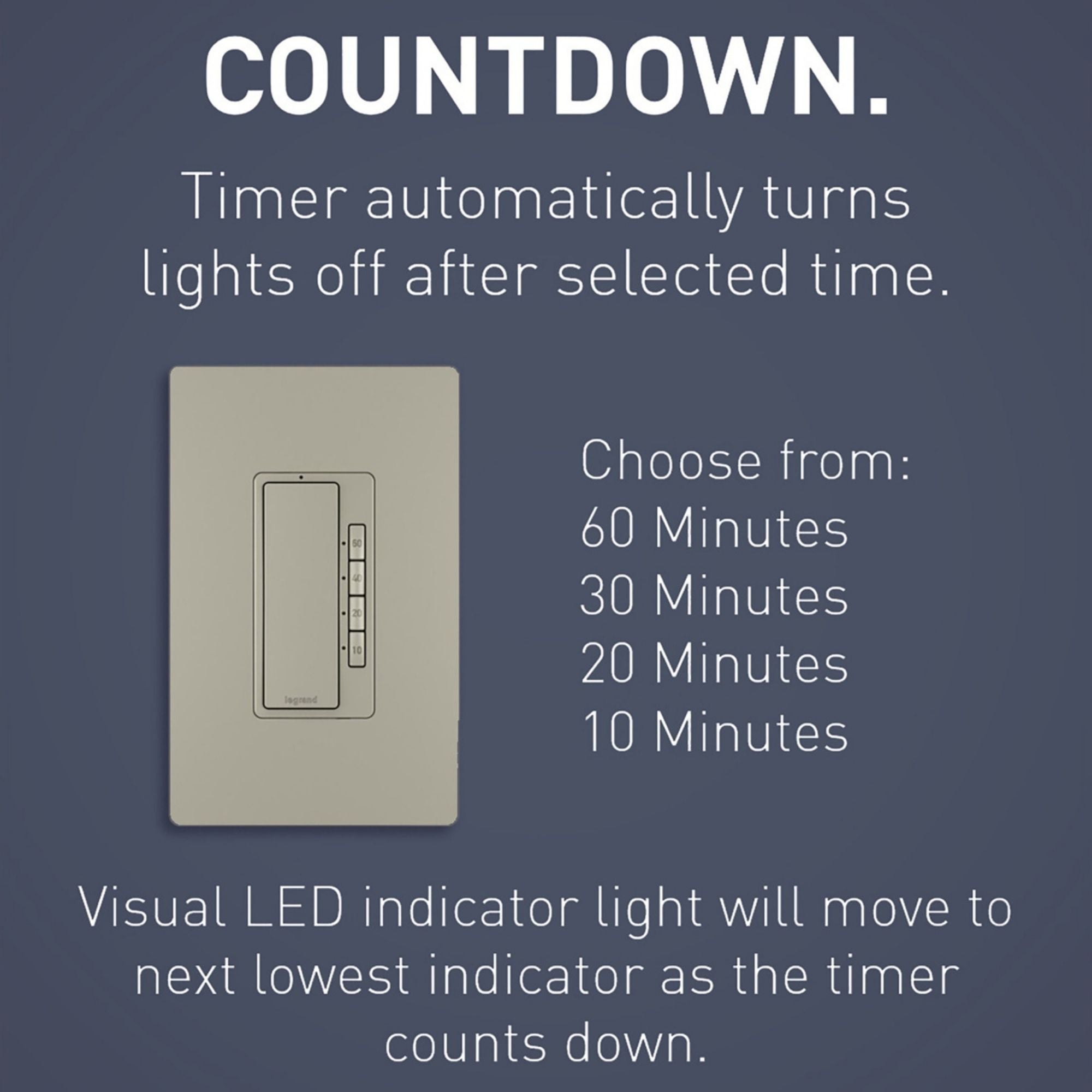 Legrand RT2NICCV4 radiant 4-Button Digital Countdown Timer Switch, 10-60 Min, 600W, Neutral Required, Nickel