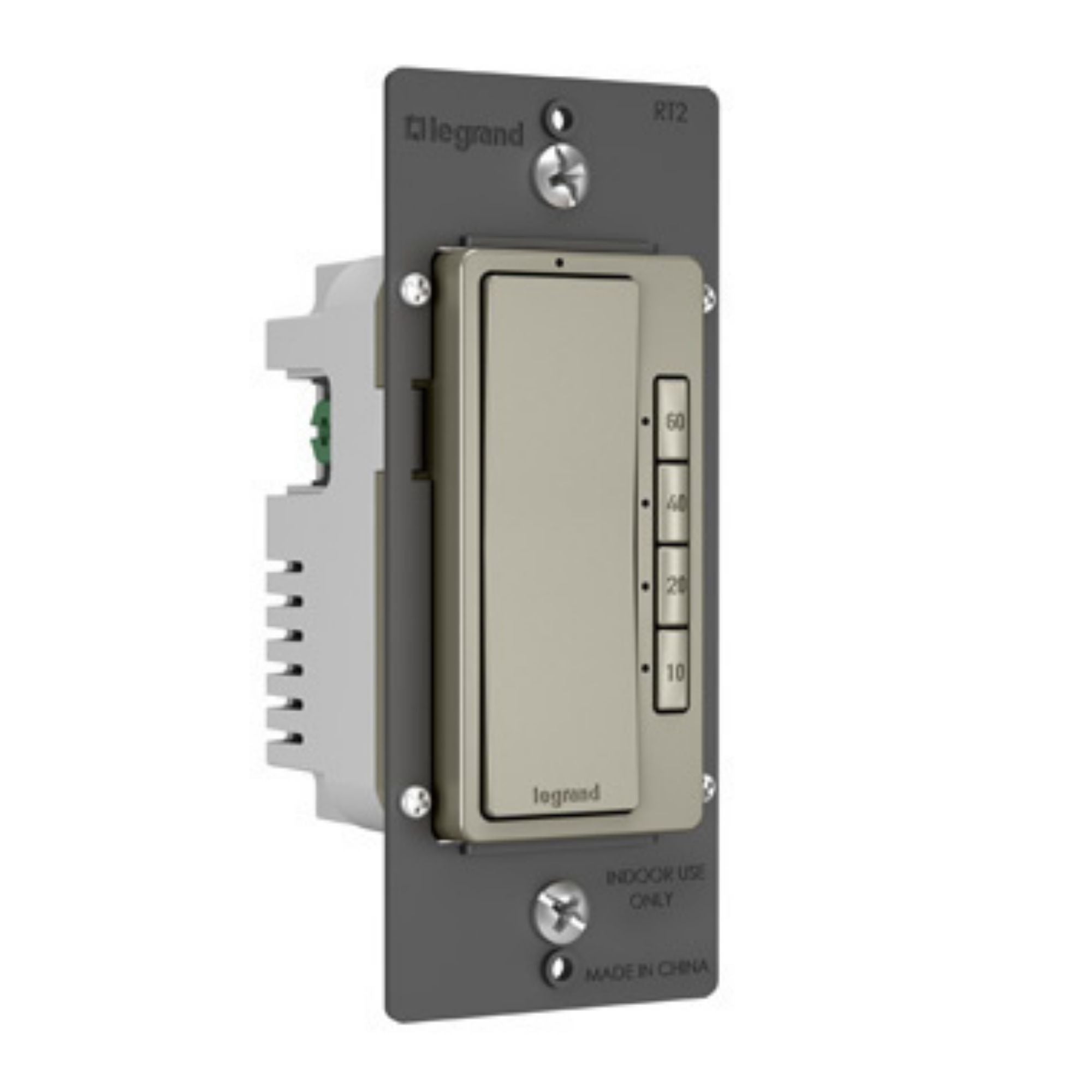 Legrand RT2NICCV4 radiant 4-Button Digital Countdown Timer Switch, 10-60 Min, 600W, Neutral Required, Nickel