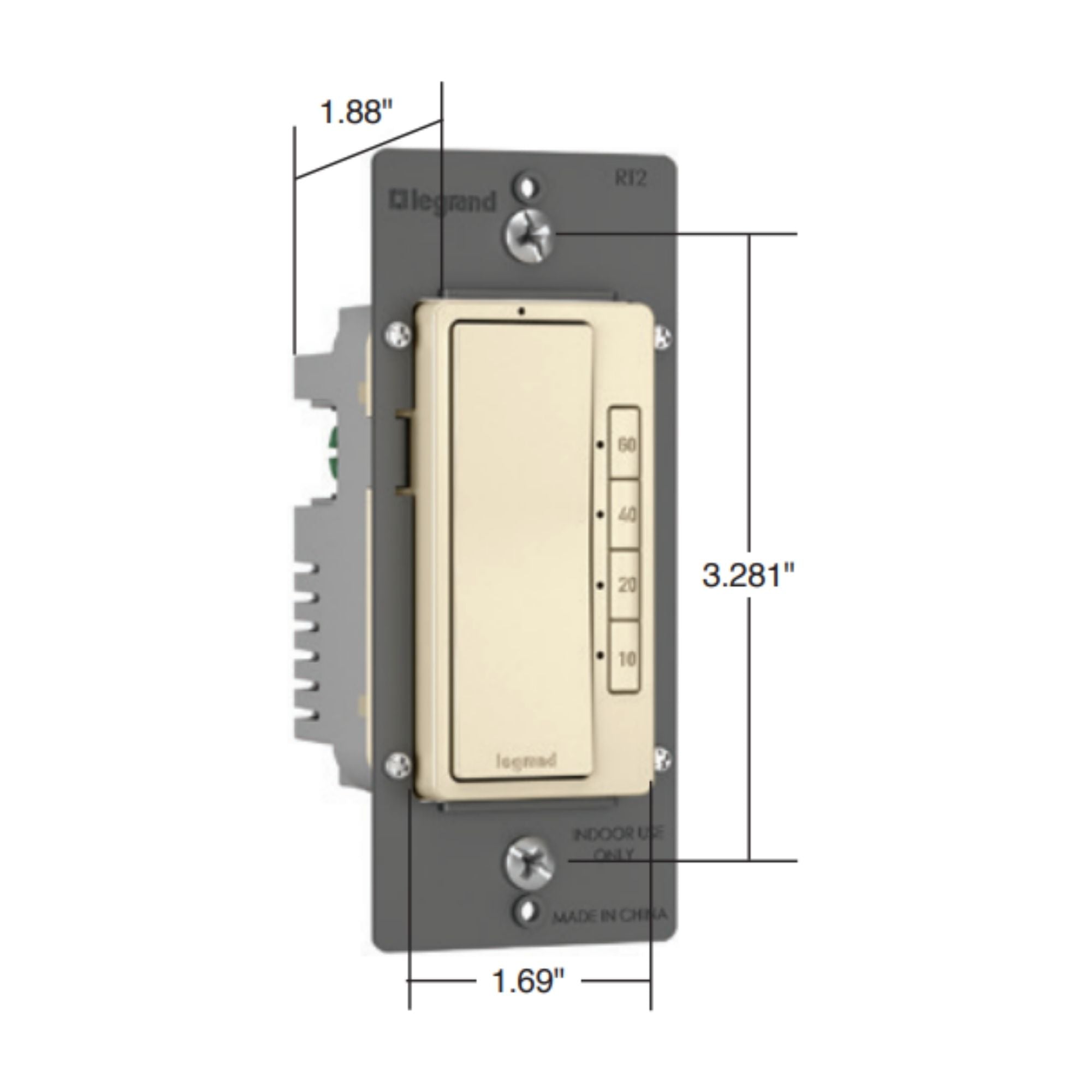 Legrand RT2NICCV4 radiant 4-Button Digital Countdown Timer Switch, 10-60 Min, 600W, Neutral Required, Nickel