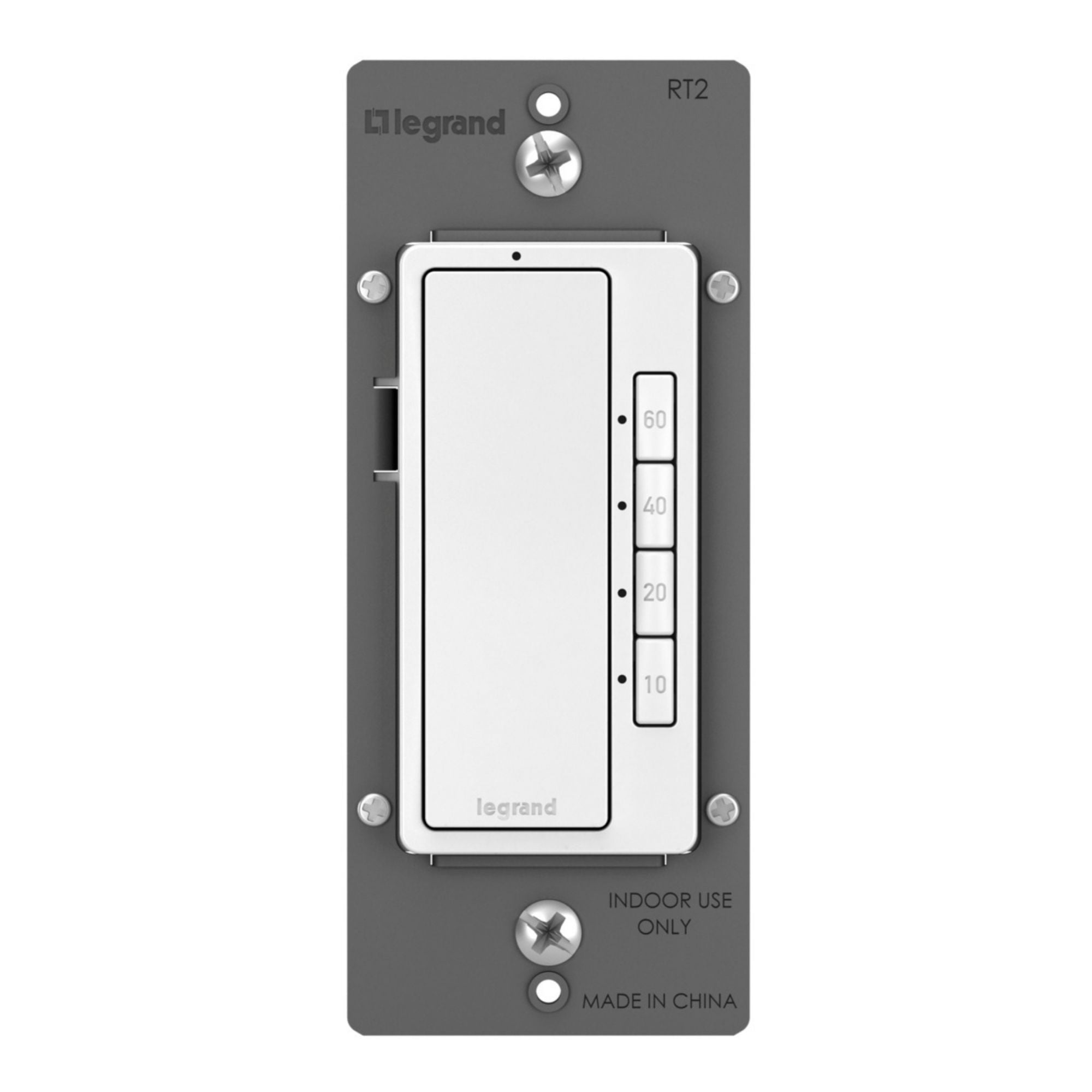 Legrand RT2W radiant 4-Button Digital Countdown Timer Switch, 10-60 Min, 600W, Neutral Required, White