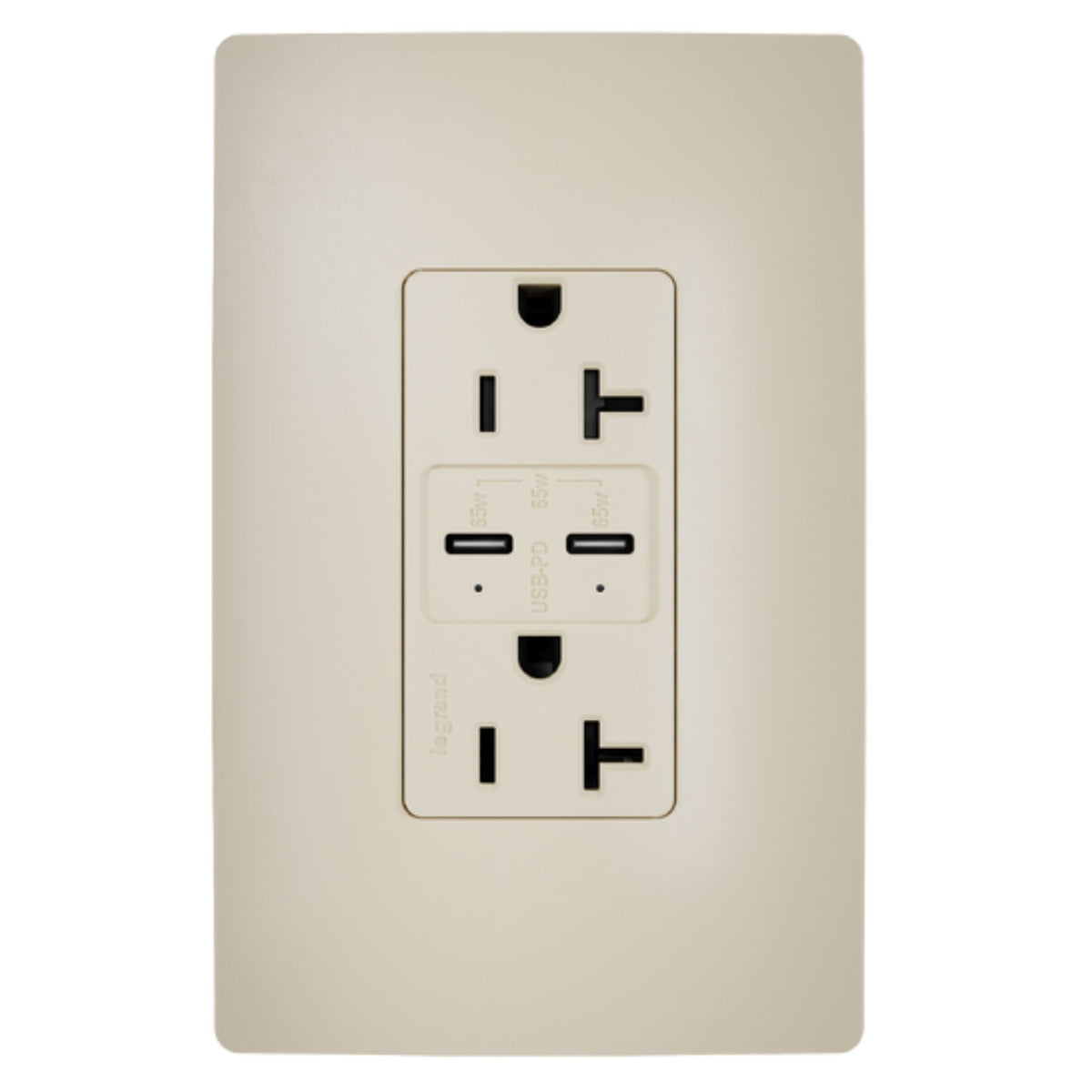 Legrand TR20USBPD65I radiant 20A Tamper-Resistant Commercial 65W USB Type-C Power Delivery Duplex Outlet, Ivory