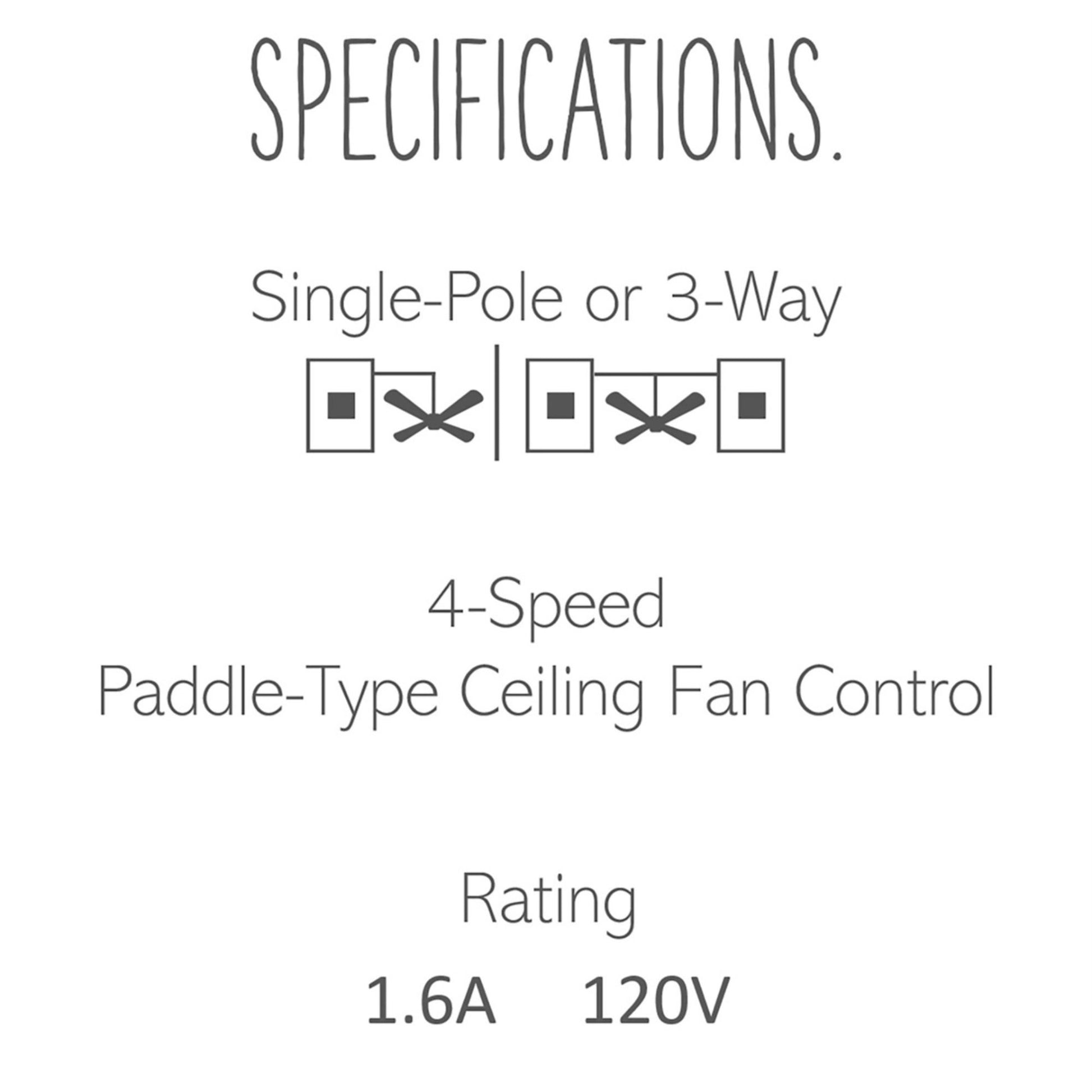 adorne 1.6-Amp Paddle Fan Speed Control Switch, Single Pole/3-Way, Magnesium - Bees Lighting