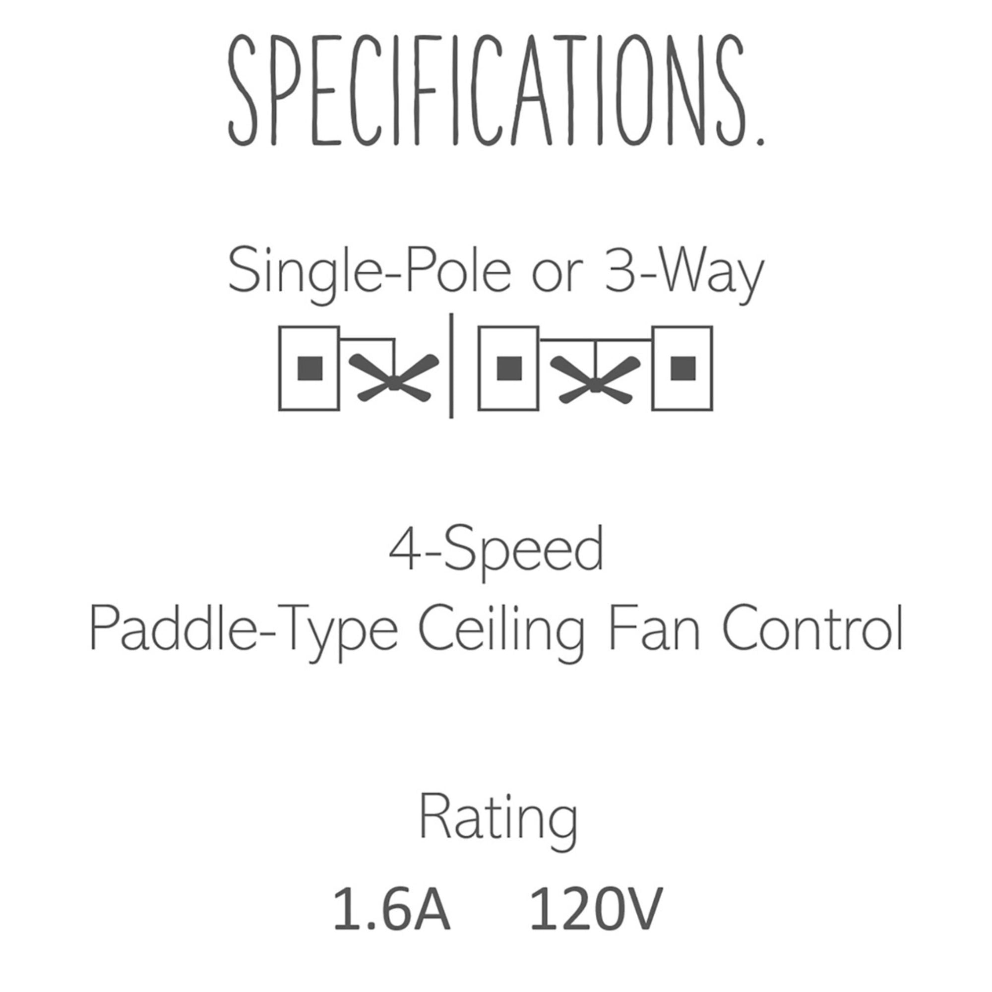 adorne 1.6-Amp Paddle Fan Speed Control Switch, Single Pole/3-Way, White - Bees Lighting