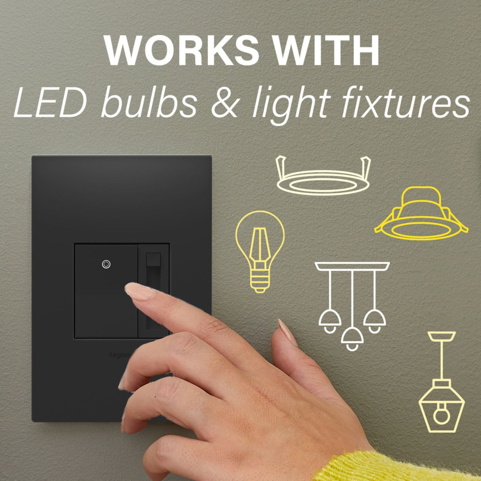 adorne Paddle LED Advanced Dimmer, 150-Watt LED, Single Pole/3-Way, Graphite - Bees Lighting
