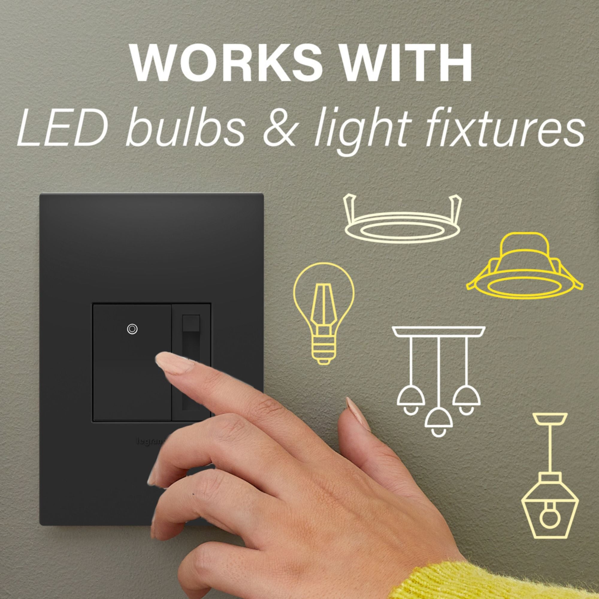 adorne Paddle LED Advanced Dimmer, 150-Watt LED, Single Pole/3-Way, Graphite - Bees Lighting