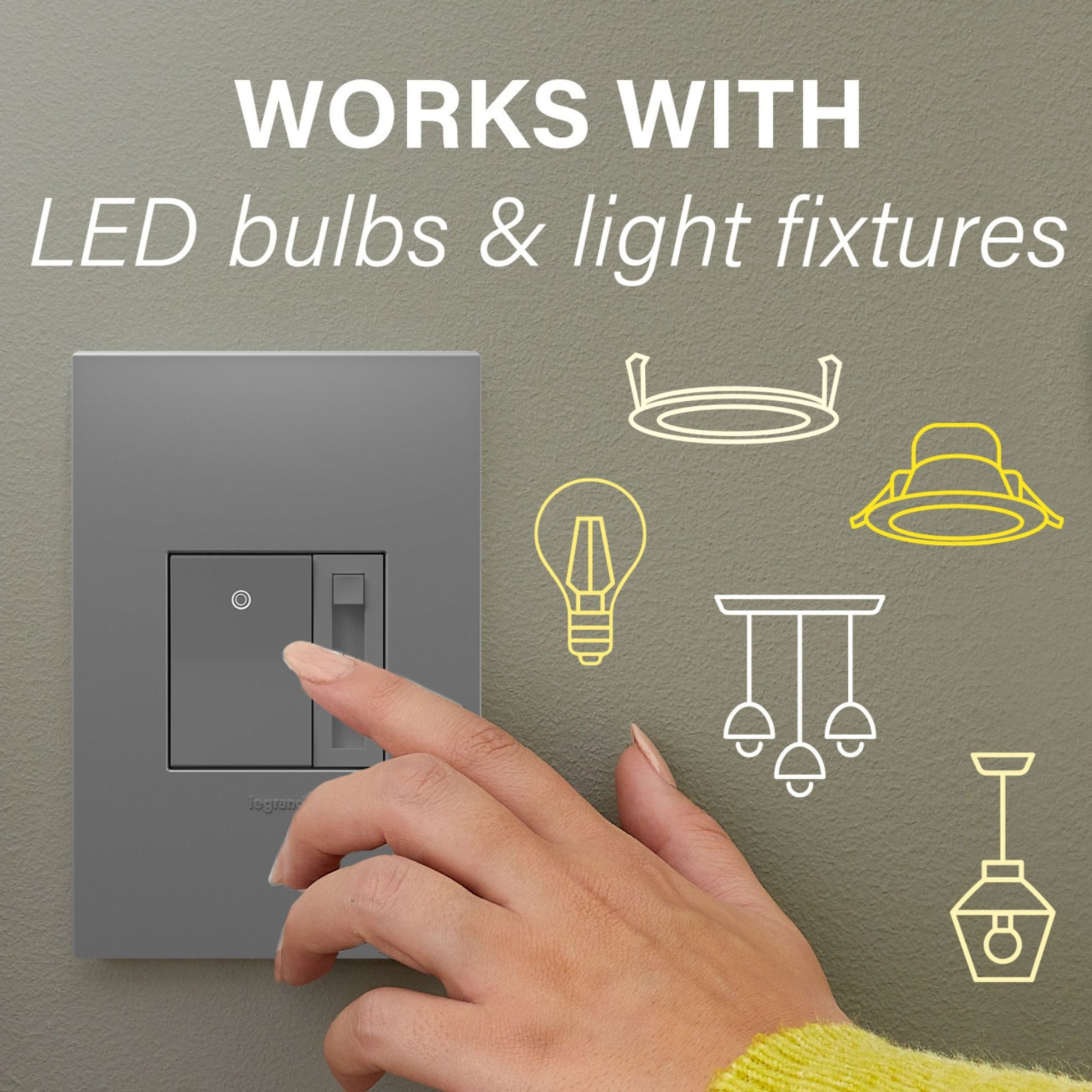 adorne Paddle LED Advanced Dimmer, 150-Watt LED, Single Pole/3-Way, Magnesium - Bees Lighting