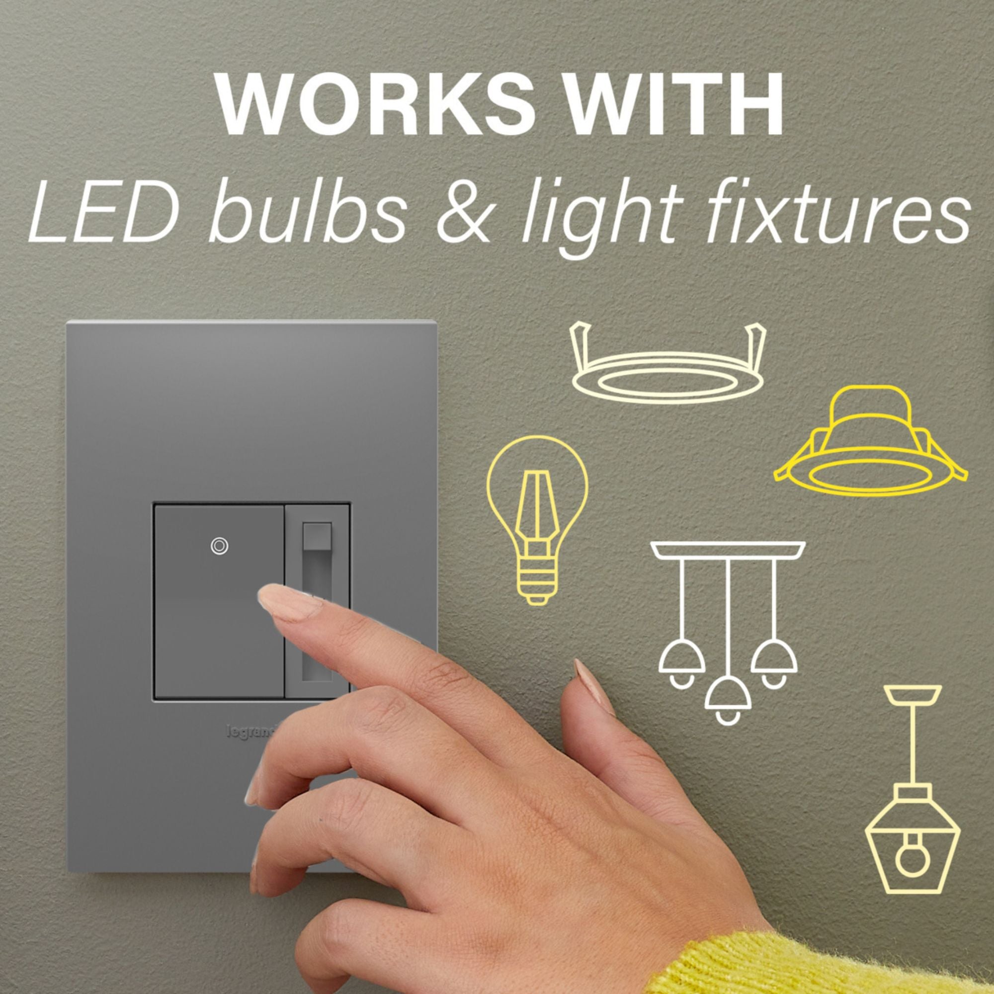 adorne Paddle LED Advanced Dimmer, 150-Watt LED, Single Pole/3-Way, Magnesium - Bees Lighting