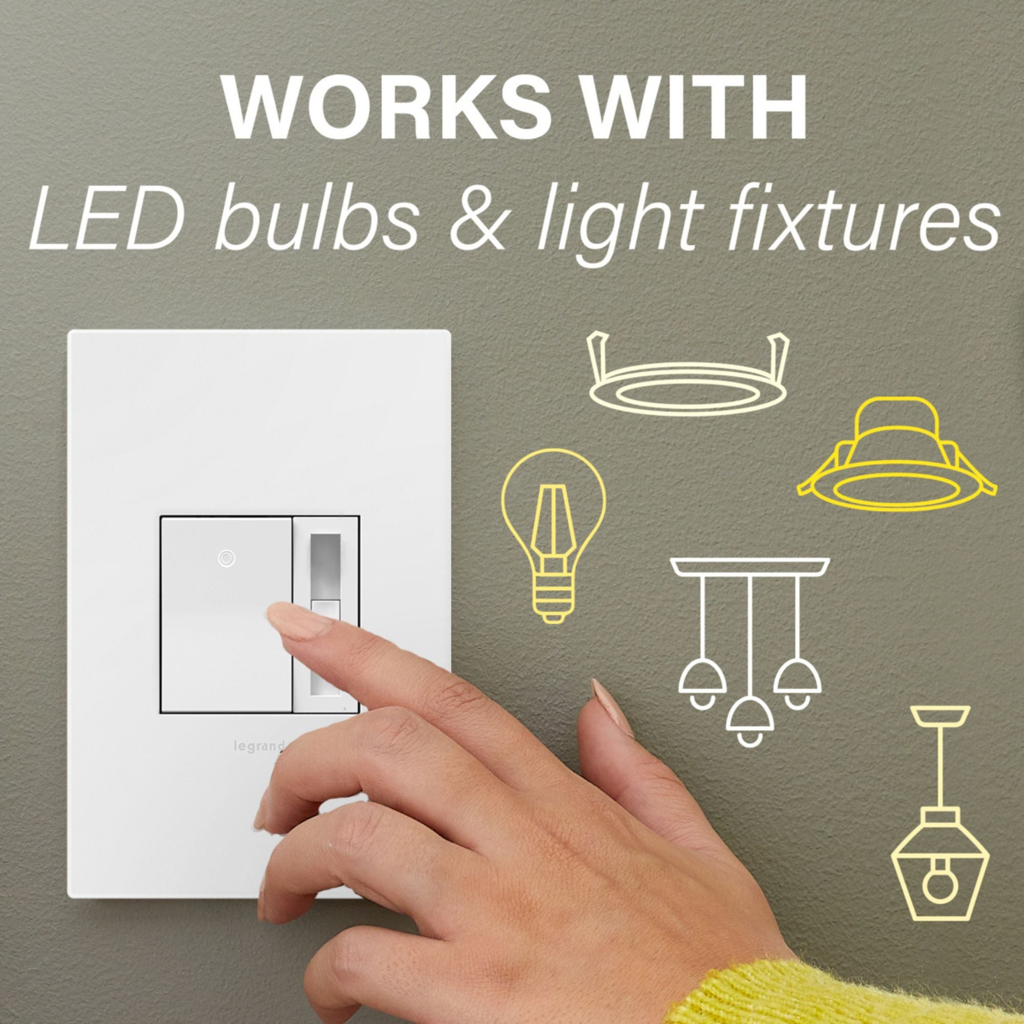 adorne Paddle LED Advanced Dimmer, 150-Watt LED, Single Pole/3-Way, White - Bees Lighting