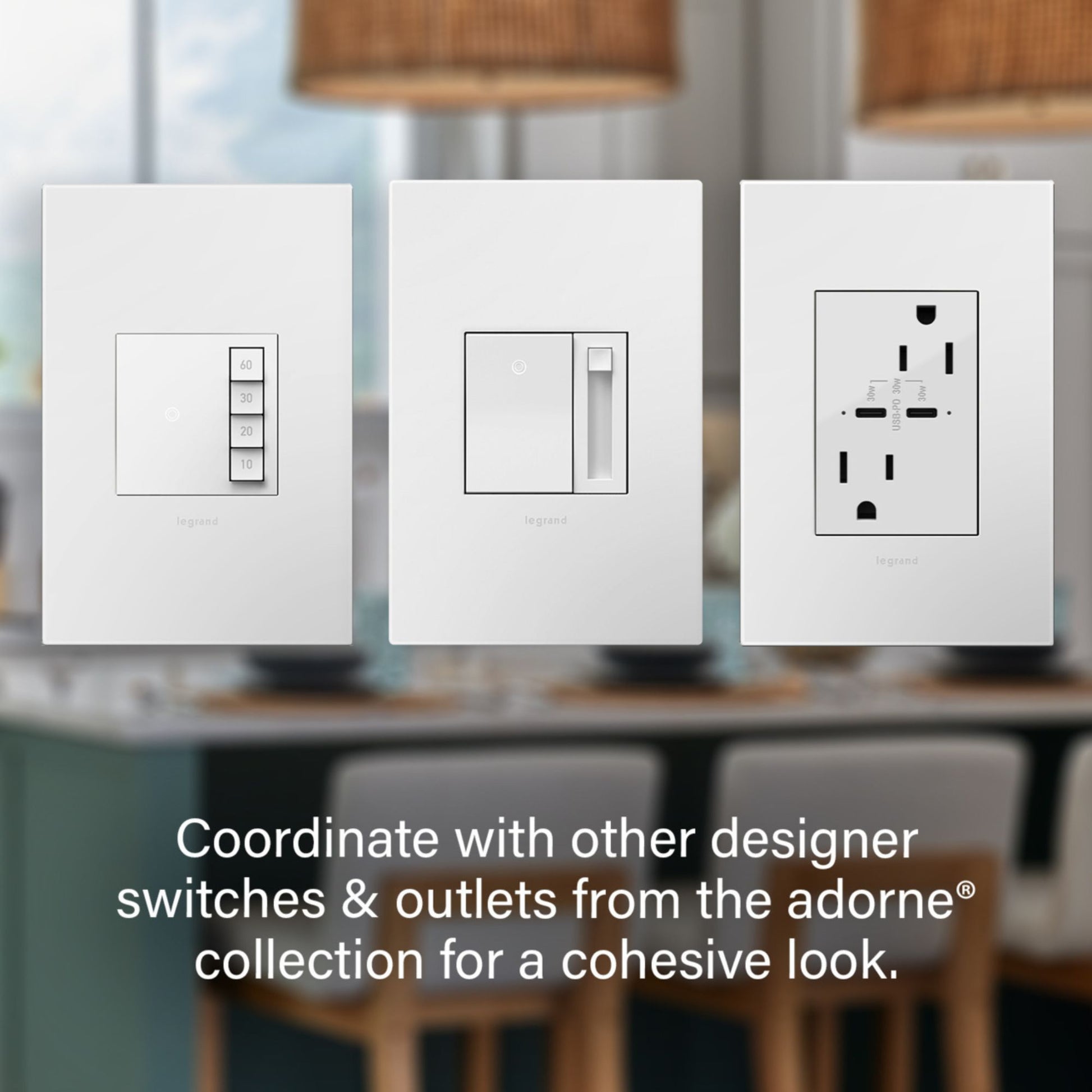 adorne Paddle LED Advanced Dimmer, 150-Watt LED, Single Pole/3-Way, White - Bees Lighting