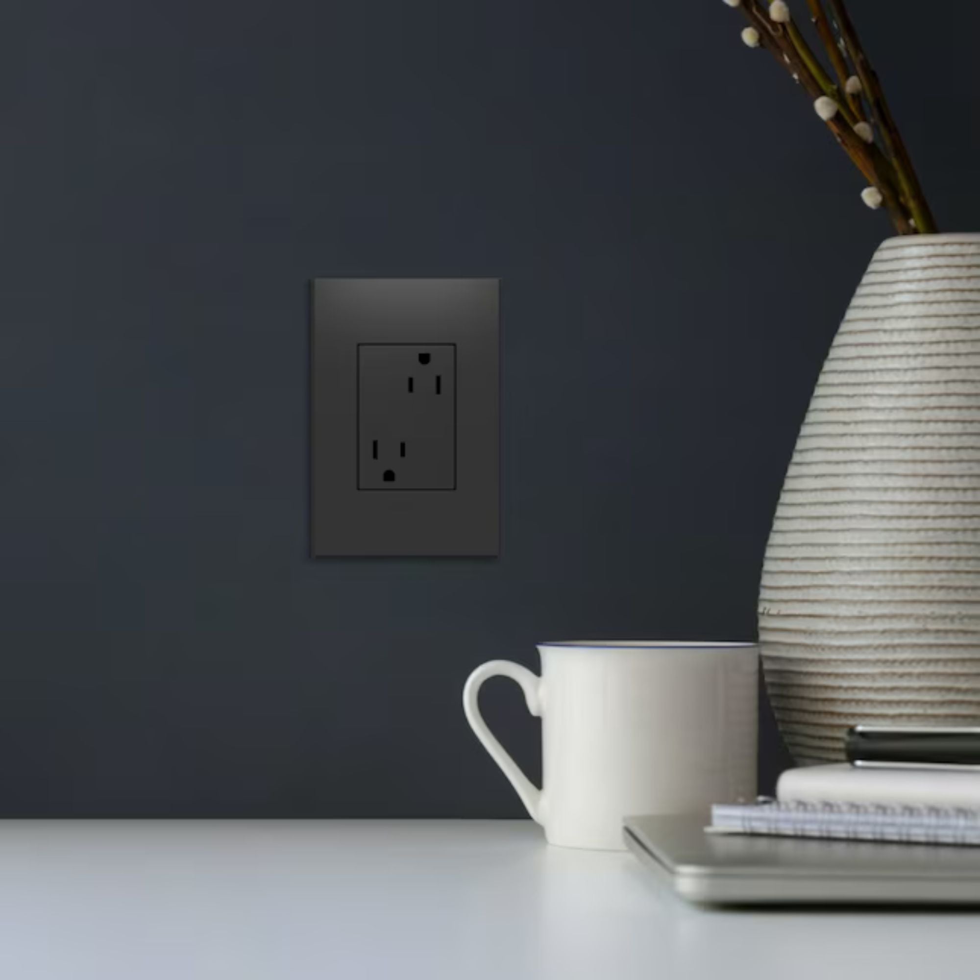 adorne 15A Plus-Size Dual Tamper-Resistant Outlet, Graphite - Bees Lighting