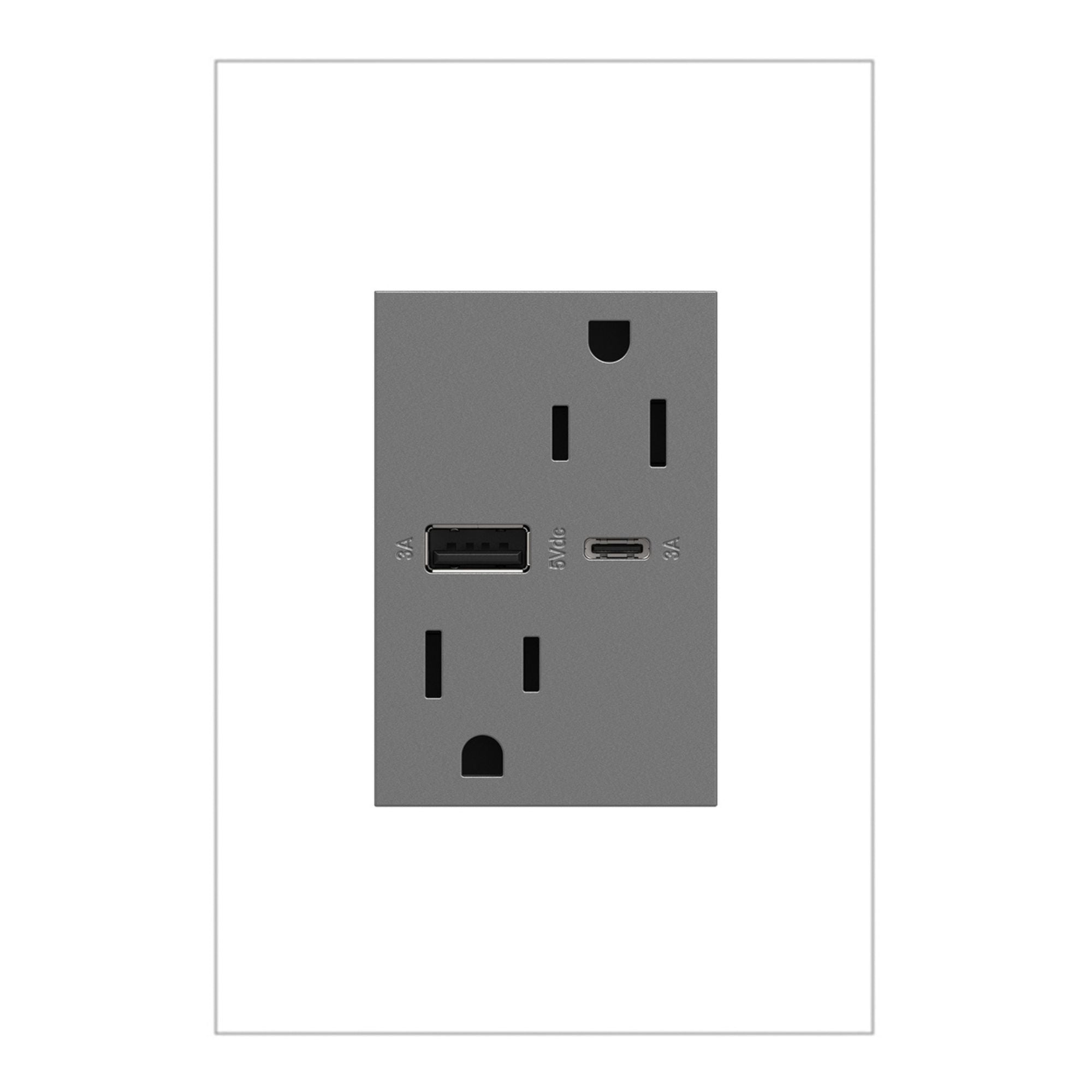 adorne 15W USB Outlet, Type A/C, 15A, Tamper-Resistant, Plus-Size - Bees Lighting