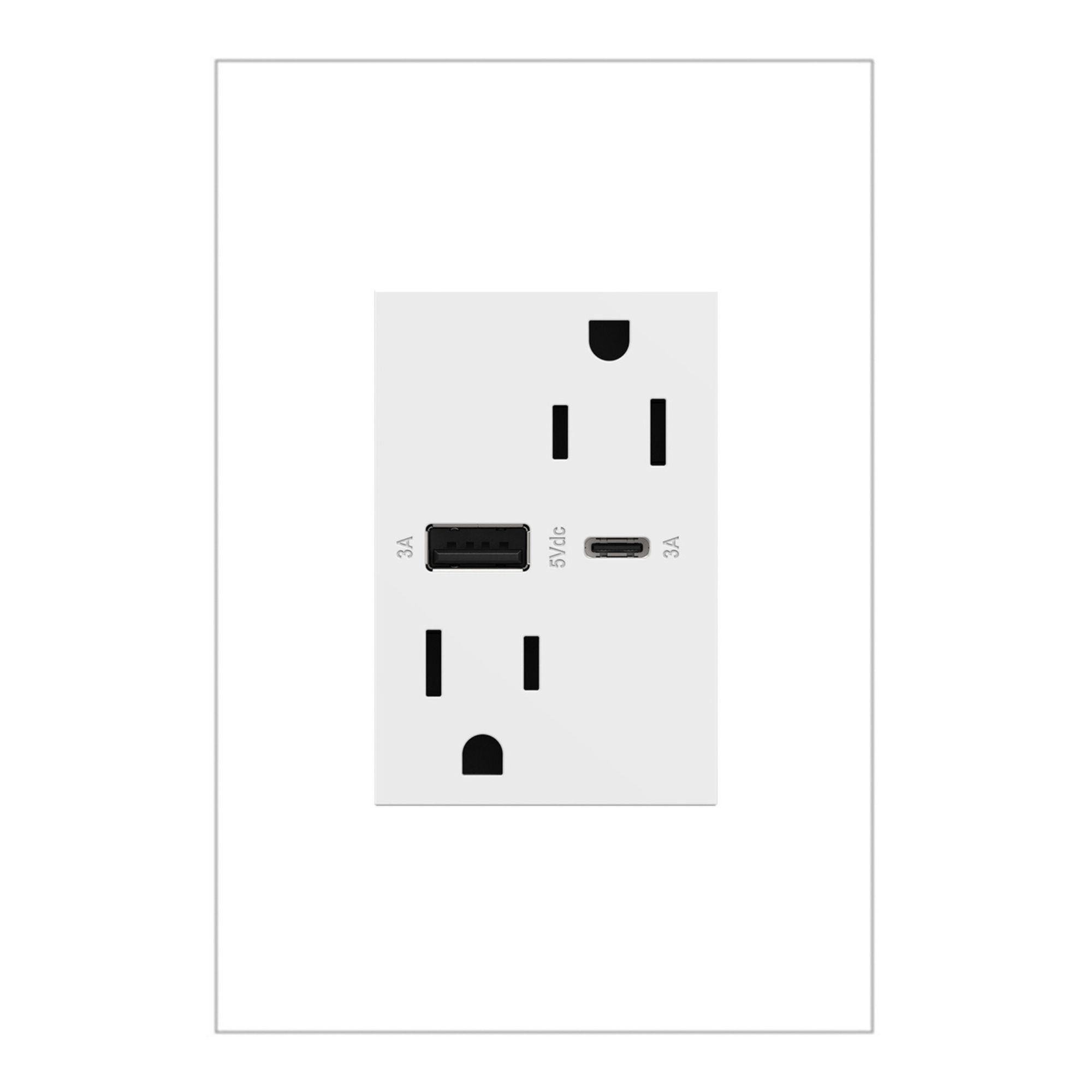 adorne 15W USB Outlet, Type A/C, 15A, Tamper-Resistant, Plus-Size - Bees Lighting