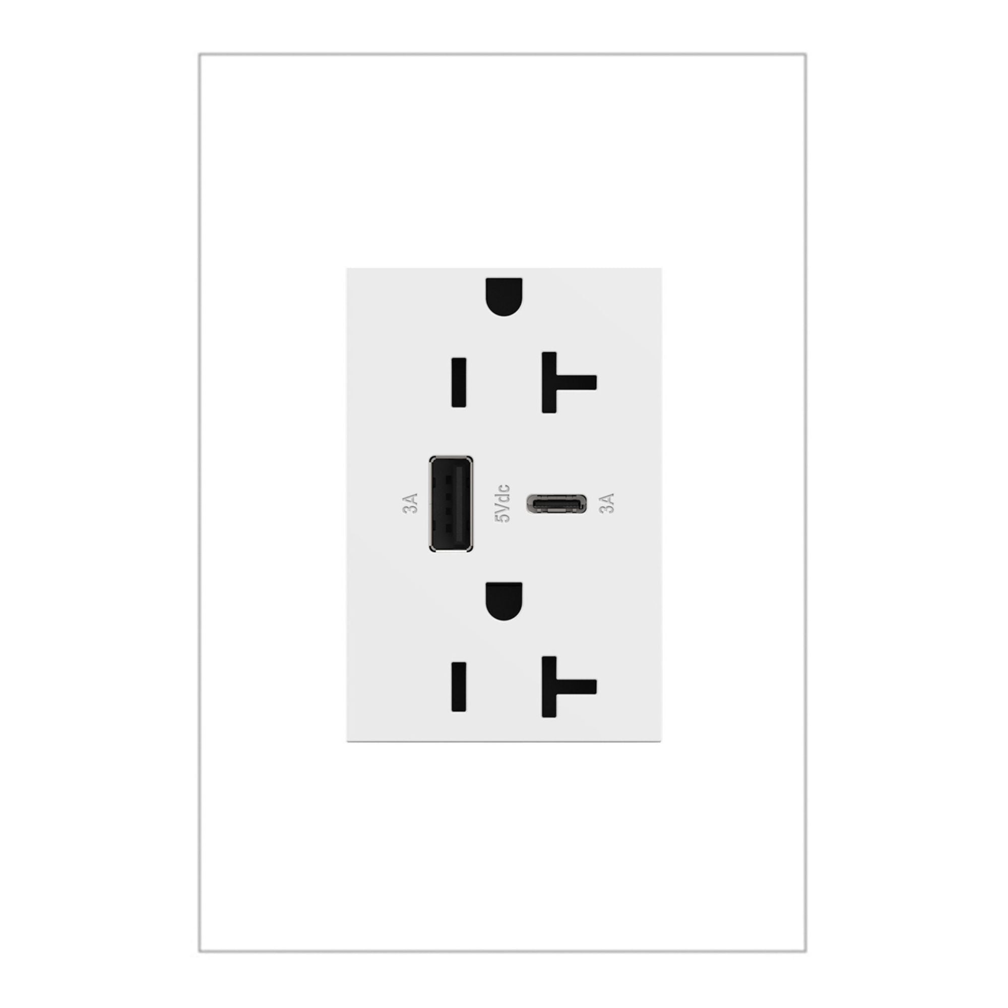 adorne 20 Amp USB Outlet, Type A/C, Tamper-Resistant, Plus-Size - Bees Lighting