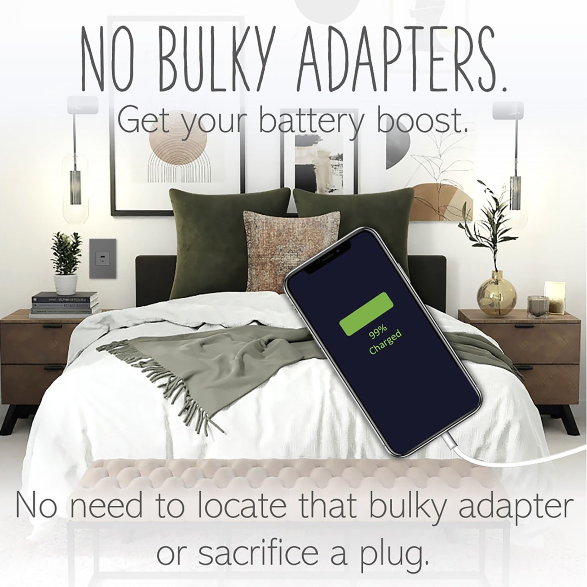 adorne Ultra-Fast USB Type-A/C Outlet Module, 6-Amp, Magnesium - Bees Lighting