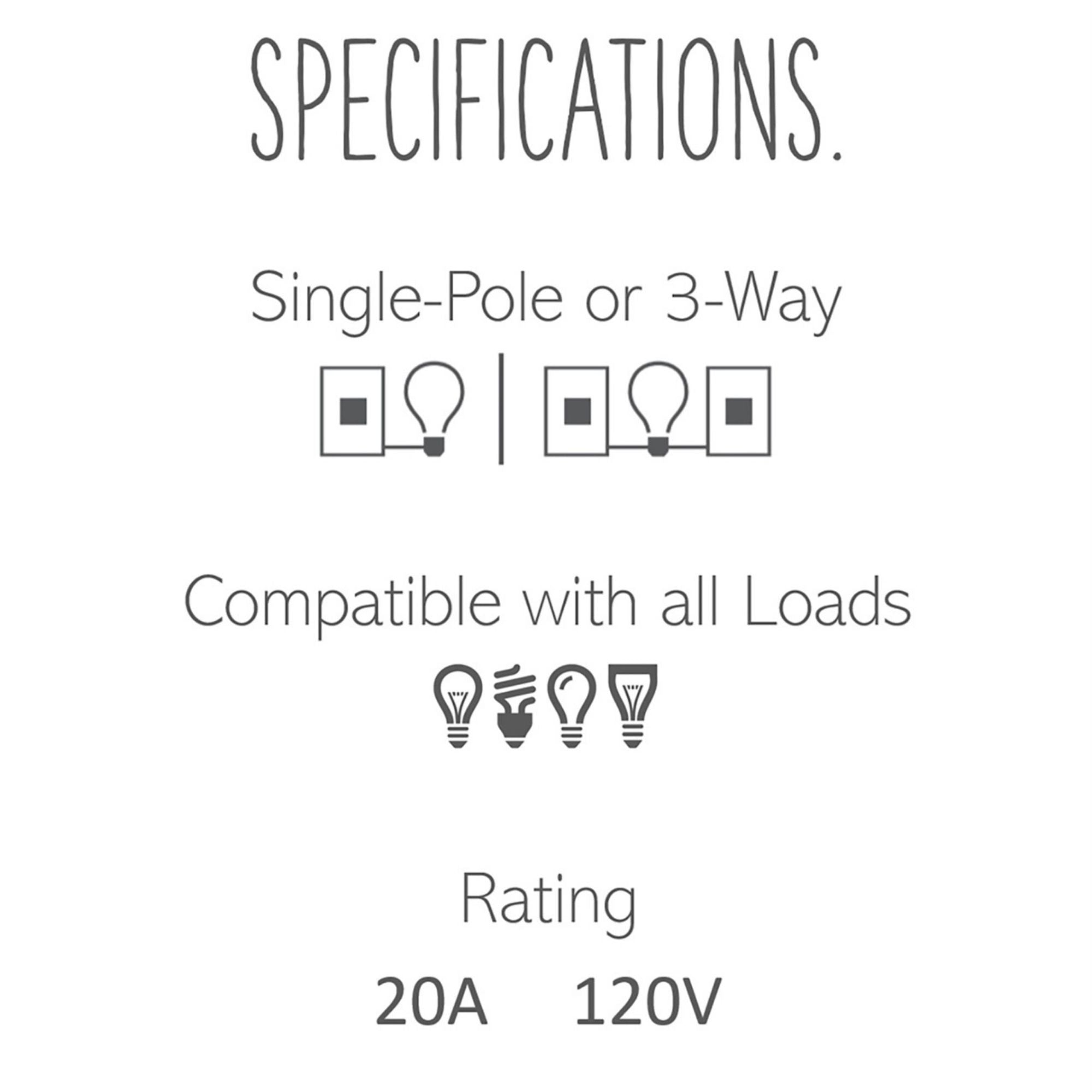 adorne 20-Amp Paddle Switch, Single Pole/3-Way, 120V, Magnesium - Bees Lighting