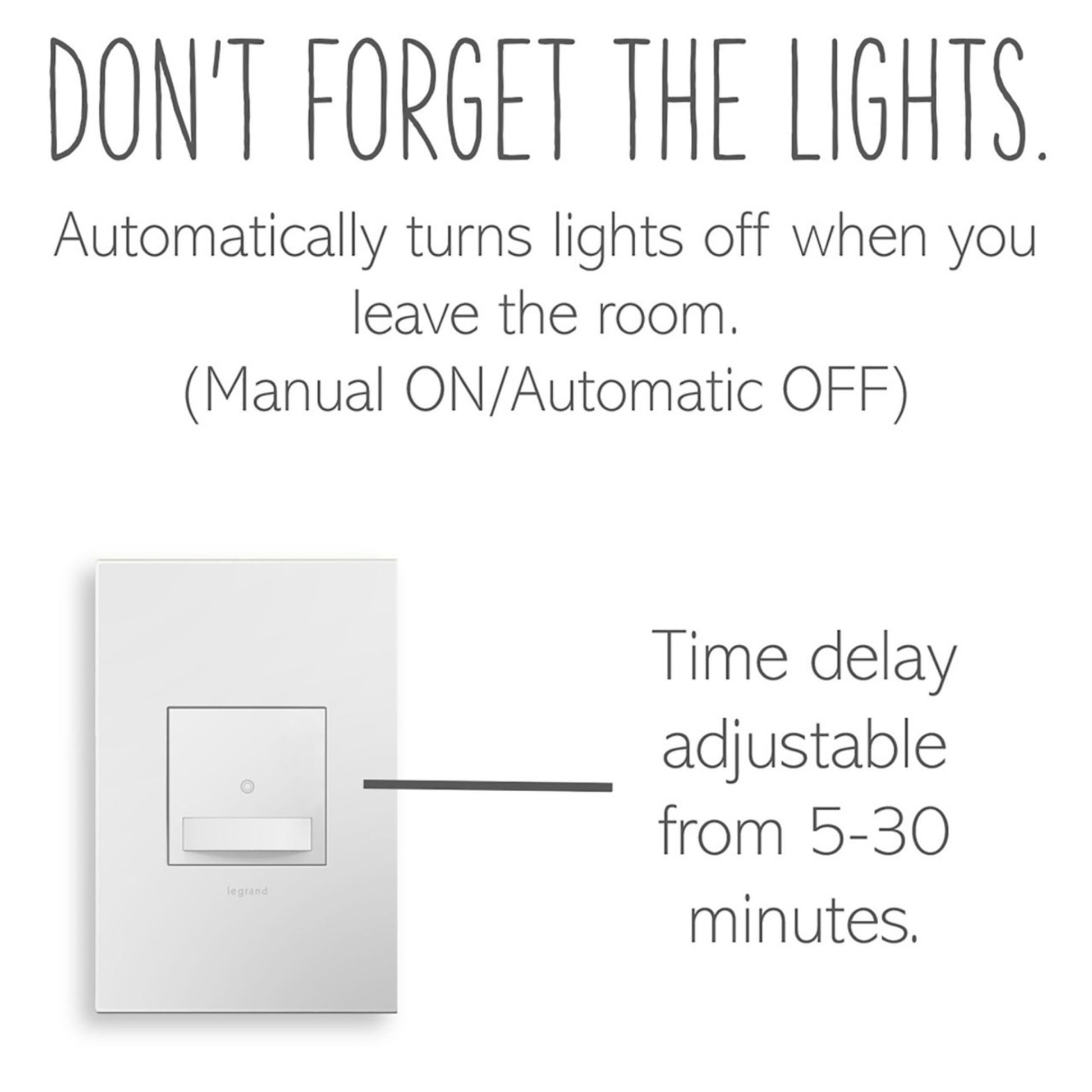 adorne Manual On/Auto Off Vacancy Motion Sensor Switch, 600W, 120V, White - Bees Lighting