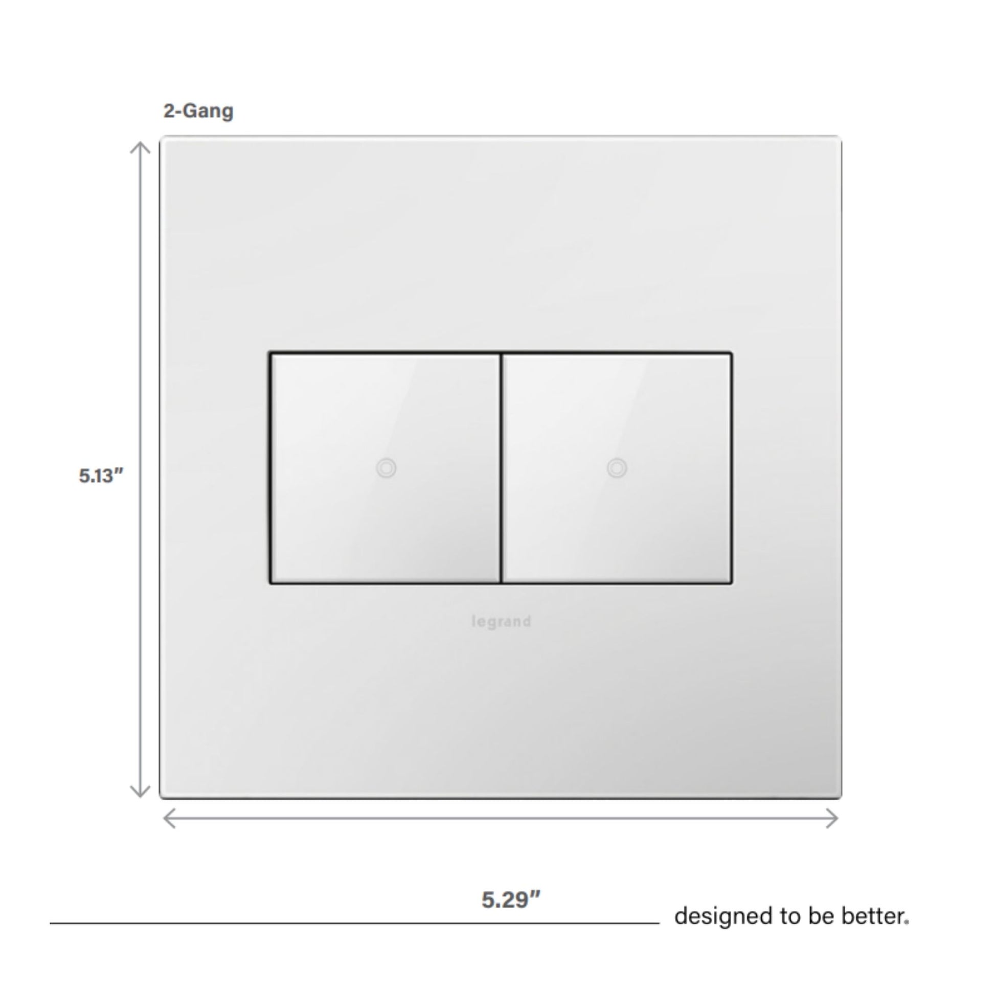 adorne 2-Gang Screwless Wall Plate, Magnesium - Bees Lighting