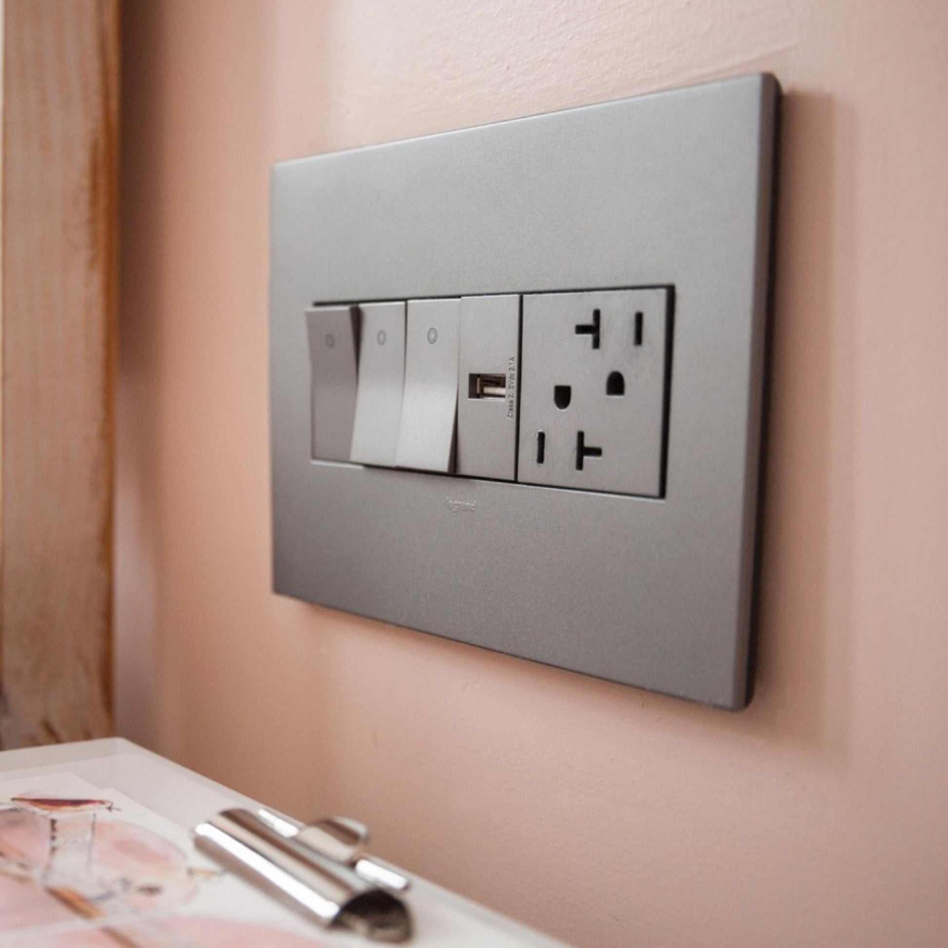 adorne 4-Gang Screwless Wall Plate, Magnesium - Bees Lighting