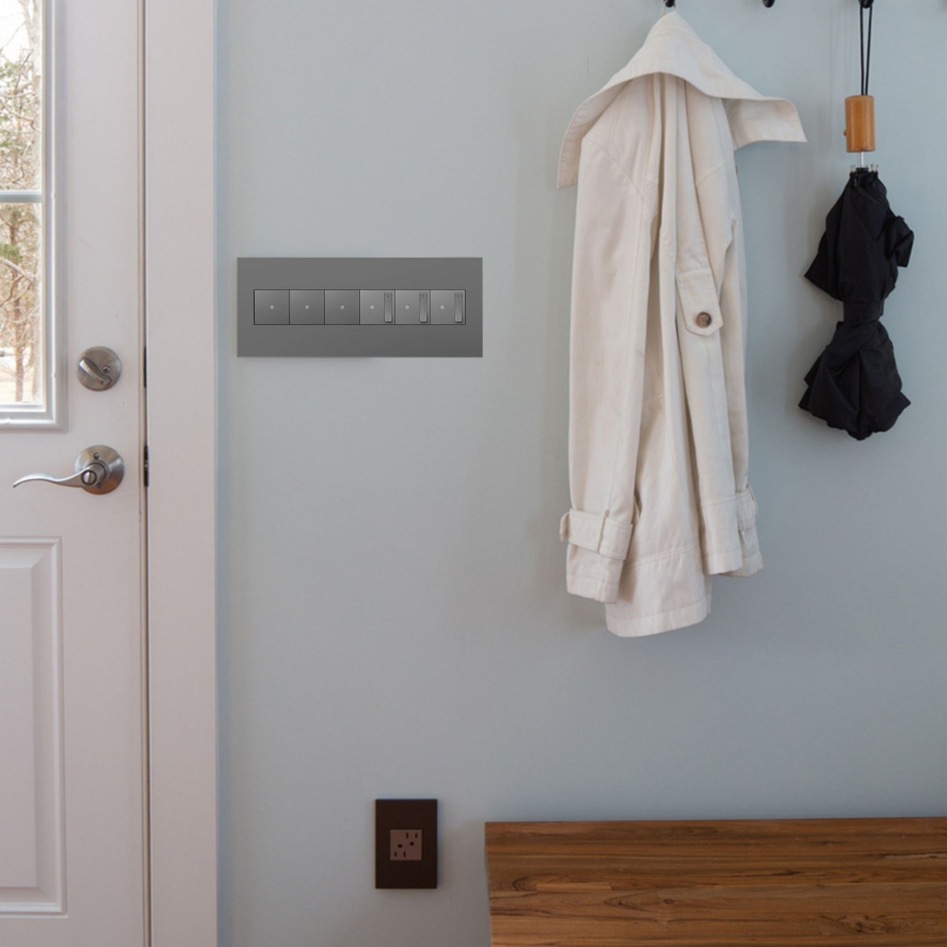 adorne 6-Gang Screwless Wall Plate, Magnesium - Bees Lighting
