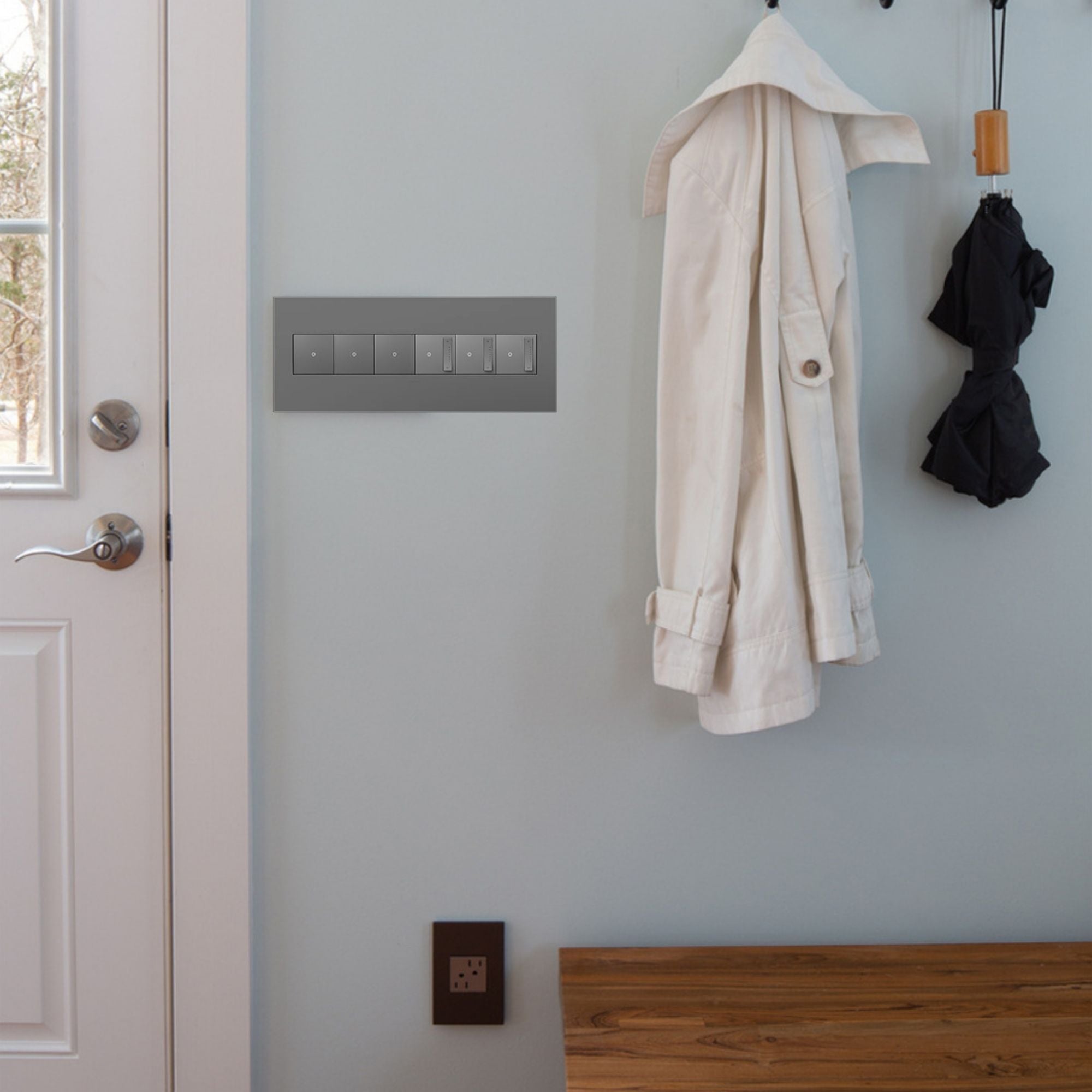 adorne 6-Gang Screwless Wall Plate, Magnesium - Bees Lighting