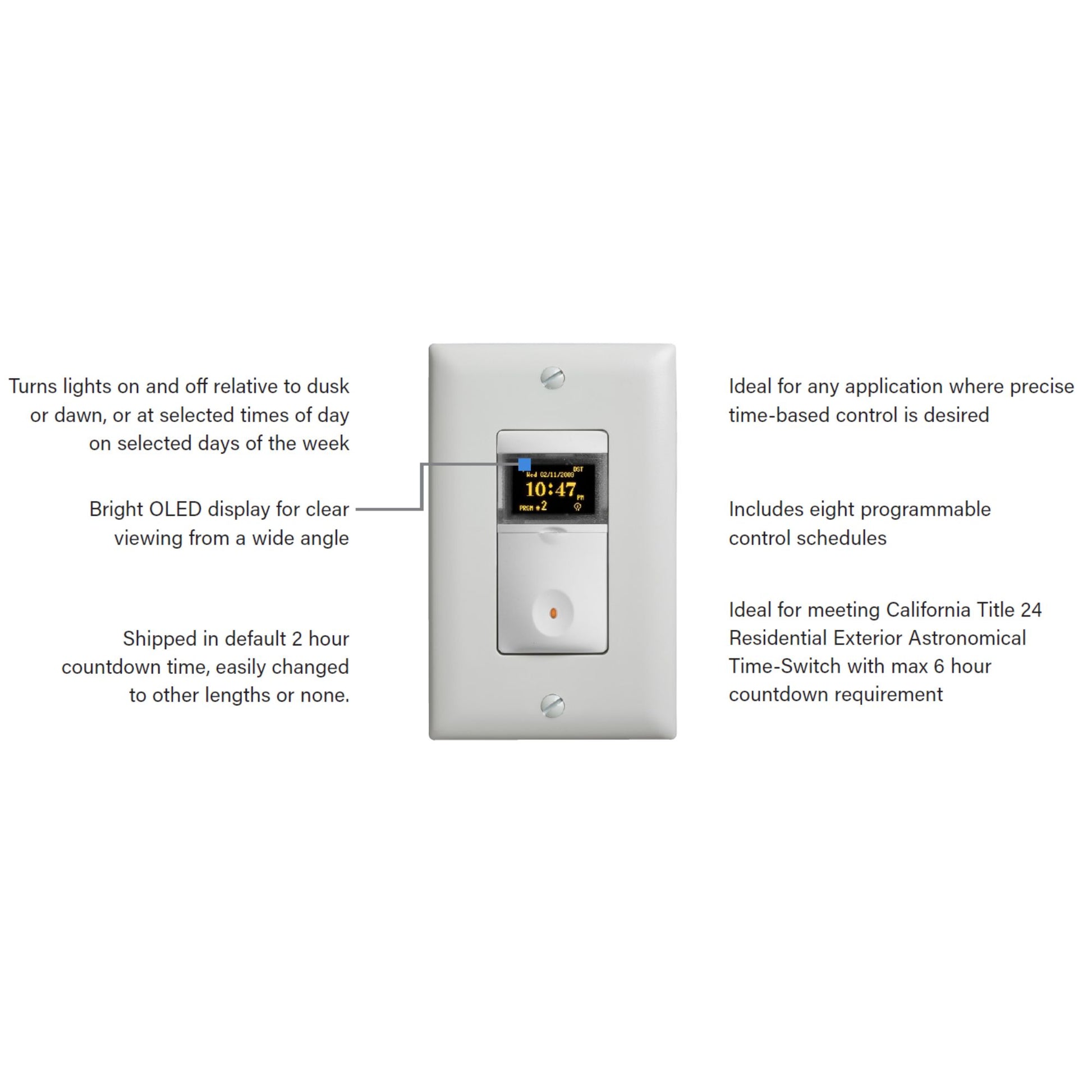 Wattstopper Programmable Astronomic Time Switch, 24/7, 800W, White - Bees Lighting