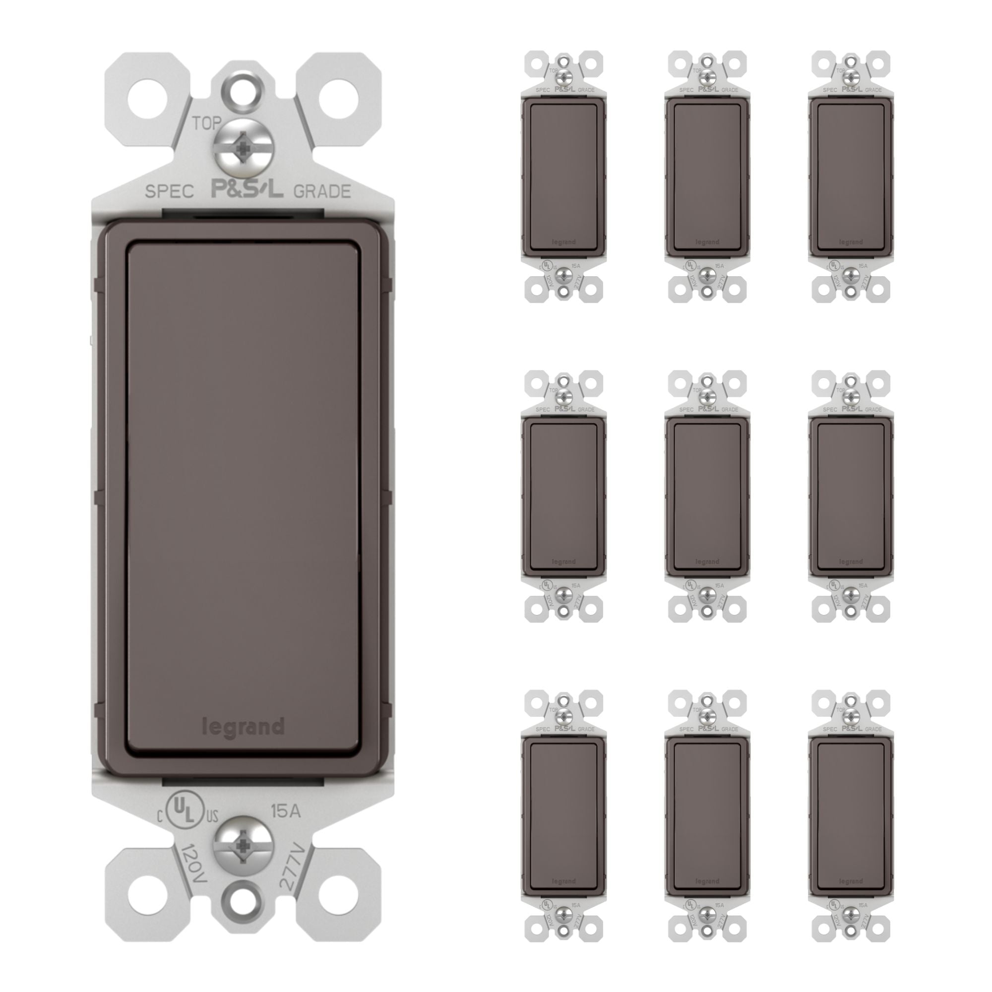 radiant 15A 3-Way Light Switch, 120V, Brown, 10-Pack