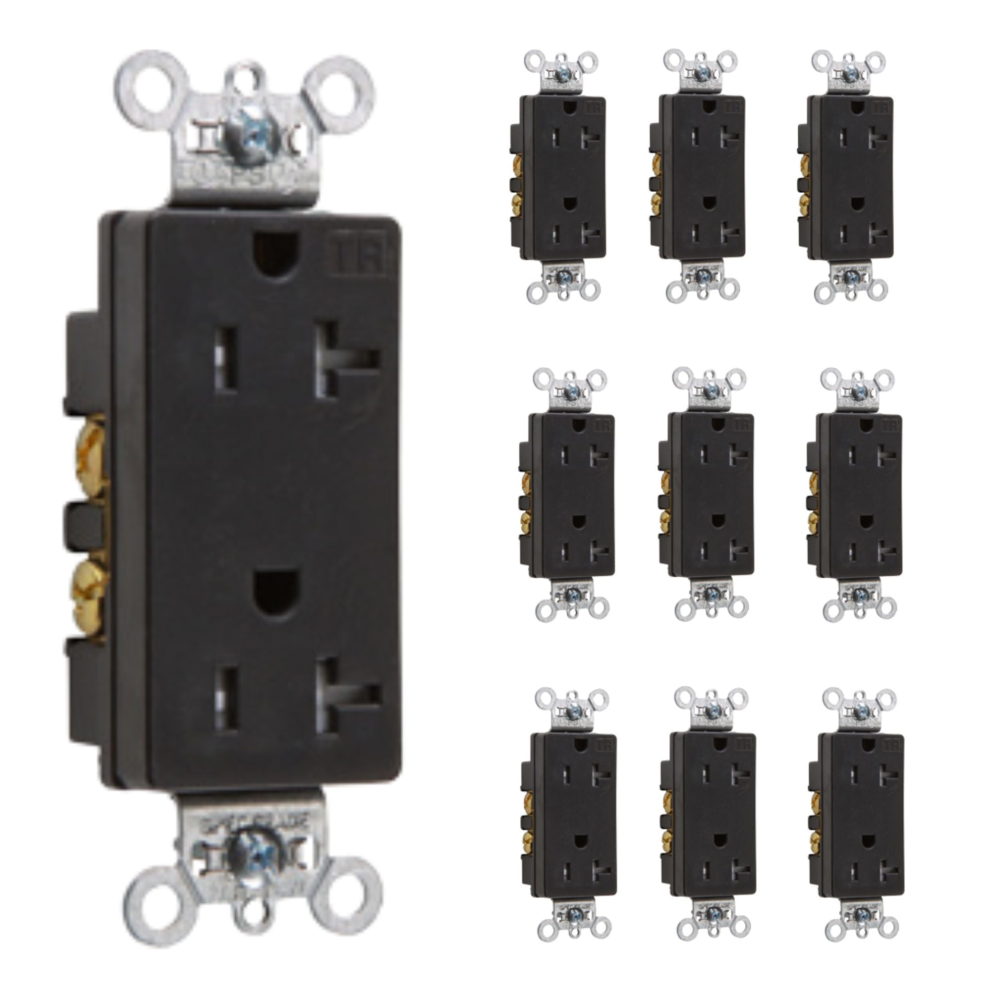 Pass and Seymour 20A Tamper-Resistant Duplex Receptacle, Black, 10-Pack