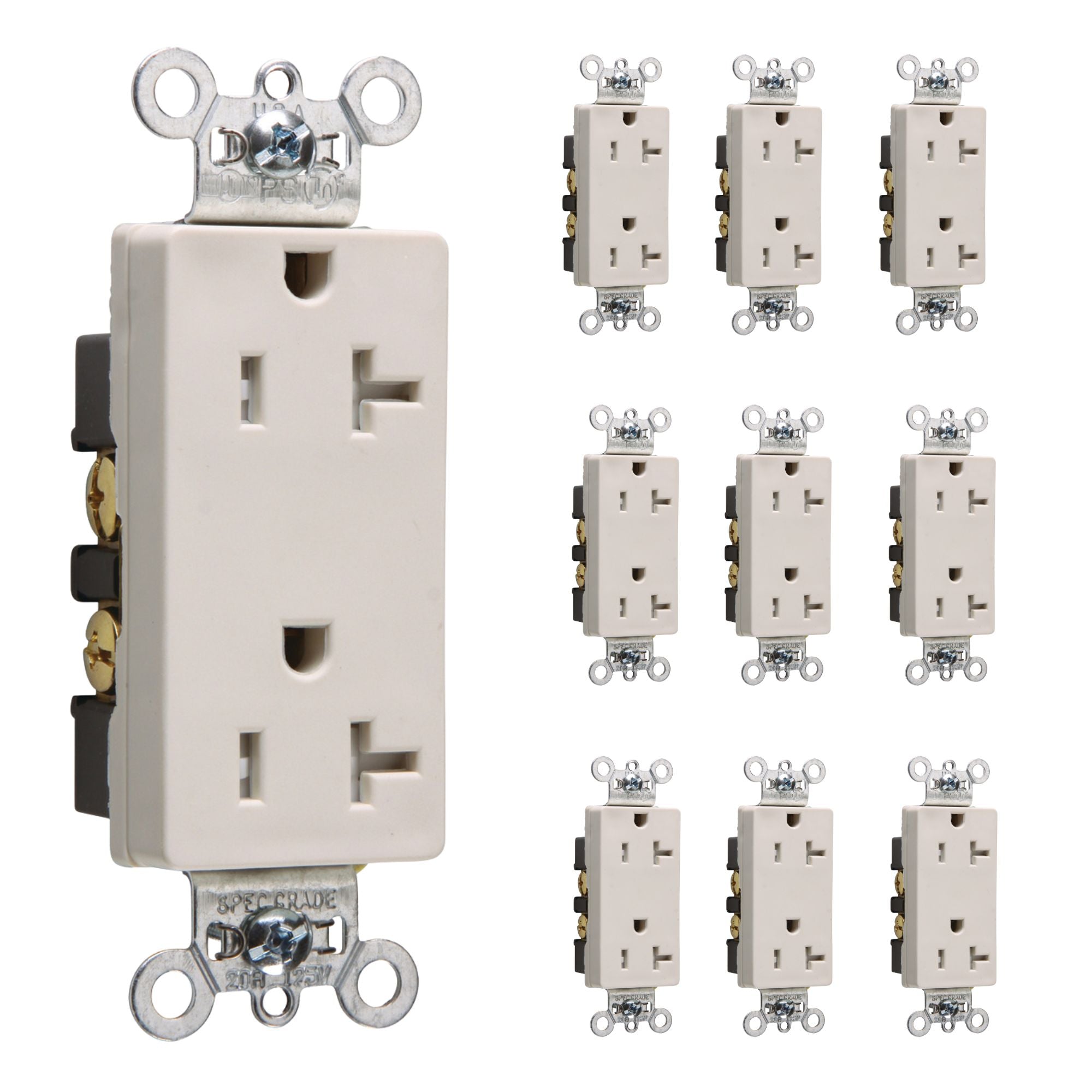 Pass and Seymour 20A Tamper-Resistant Duplex Receptacle, Light Almond, 10-Pack
