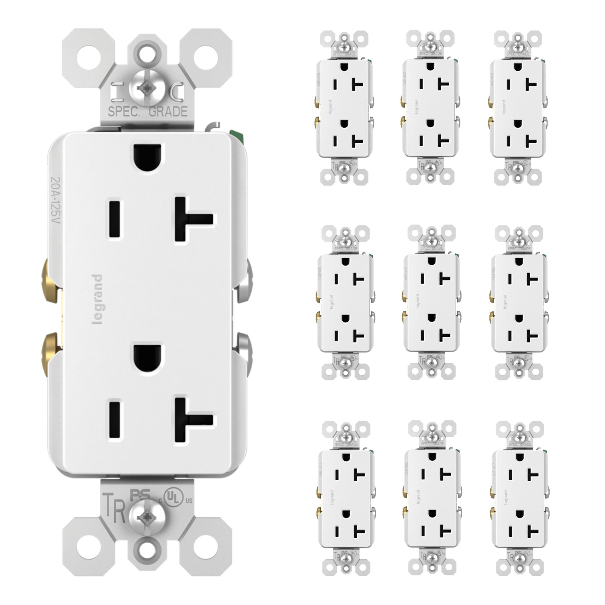 Pass and Seymour 20A Tamper-Resistant Duplex Receptacle, White, 10-Pack