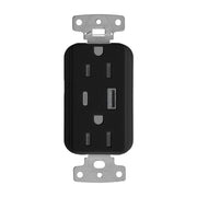 Lutron Claro CAR-15-ACTR-BL 15A Tamper-Resistant USB Type A & C Duplex Receptacle - Black