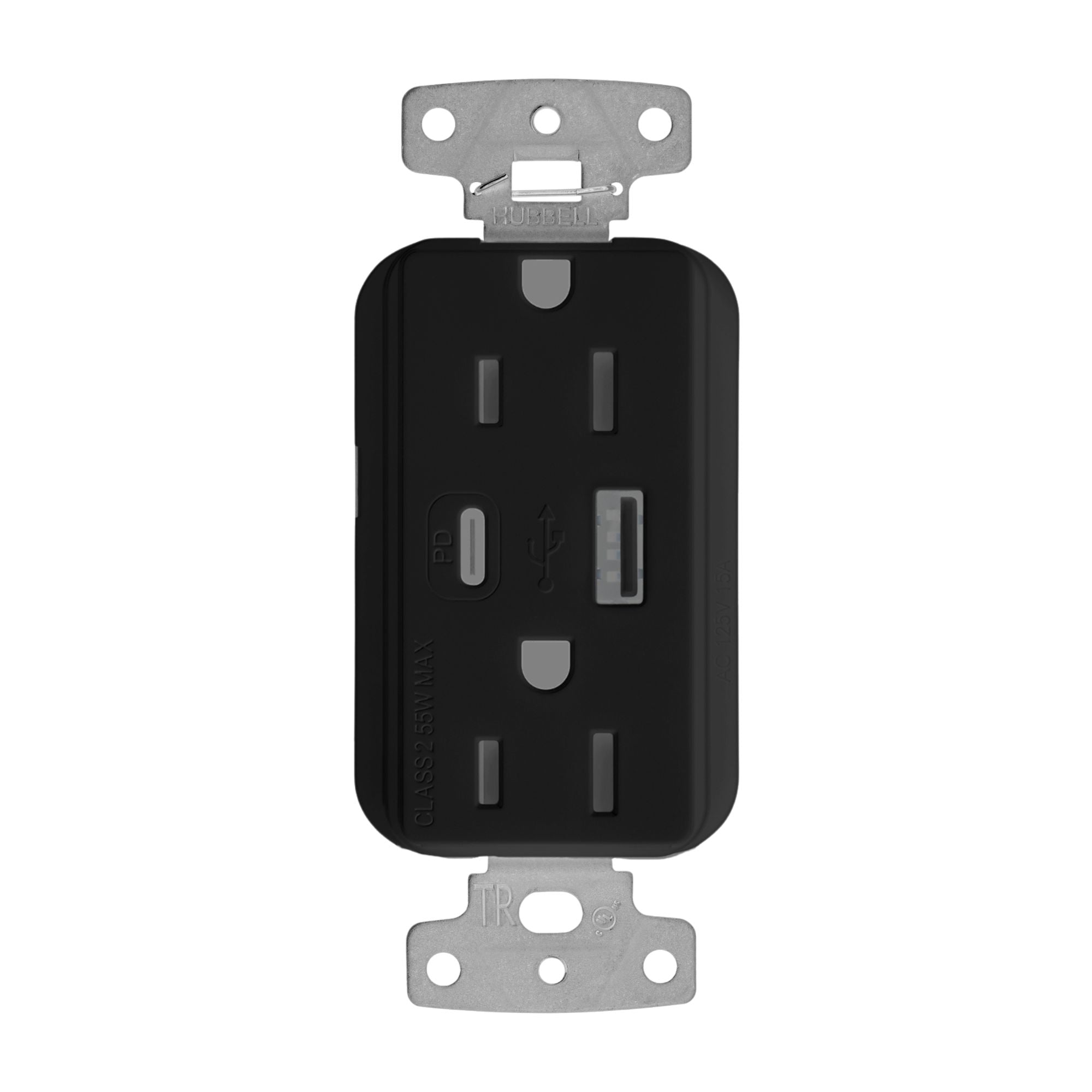 Lutron Claro CAR-15-ACTR-BL 15A Tamper-Resistant USB Type A & C Duplex Receptacle - Black