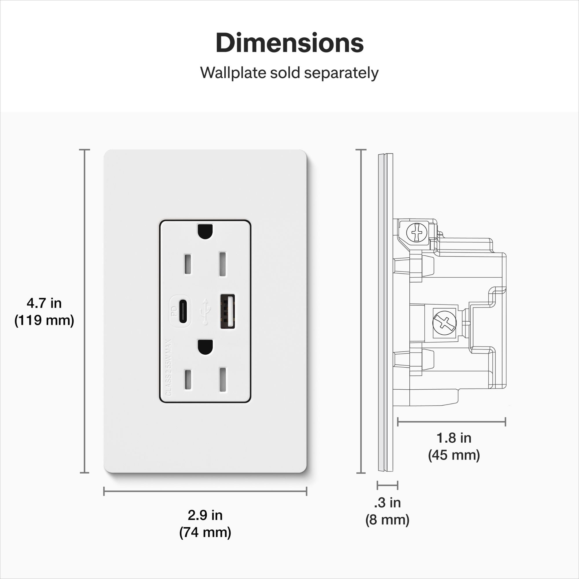 Lutron Claro CAR-15-ACTR-BL 15A Tamper-Resistant USB Type A & C Duplex Receptacle - Black