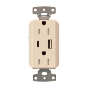 Lutron Claro CAR-15-ACTR-WH 15A Tamper-Resistant USB Type A & C Duplex Receptacle - White