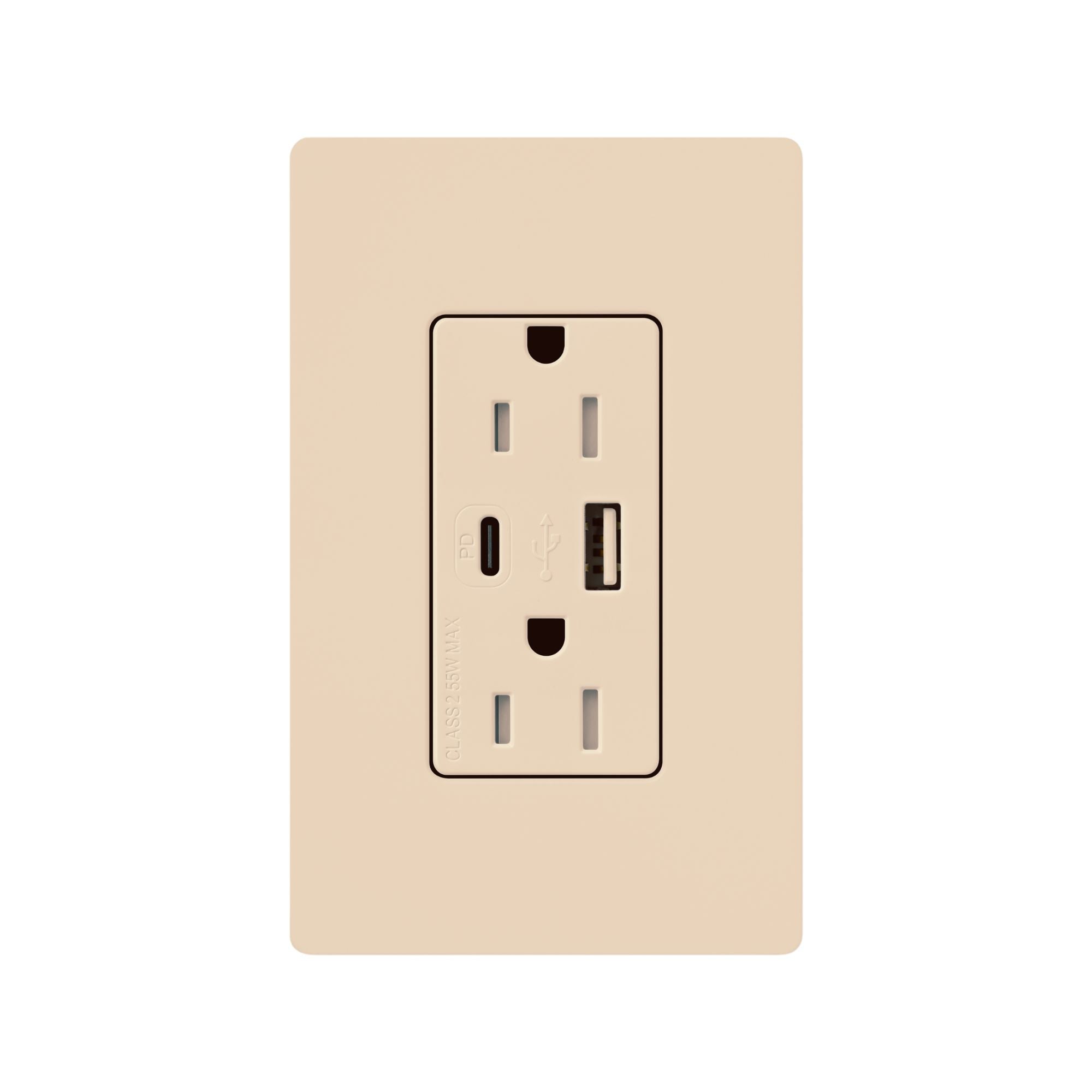 Lutron Claro CAR-15-ACTR-WH 15A Tamper-Resistant USB Type A & C Duplex Receptacle - White