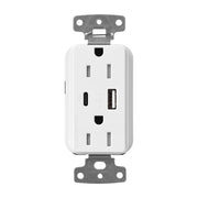 Lutron Claro CAR-15-ACTR-WH 15A Tamper-Resistant USB Type A & C Duplex Receptacle - White