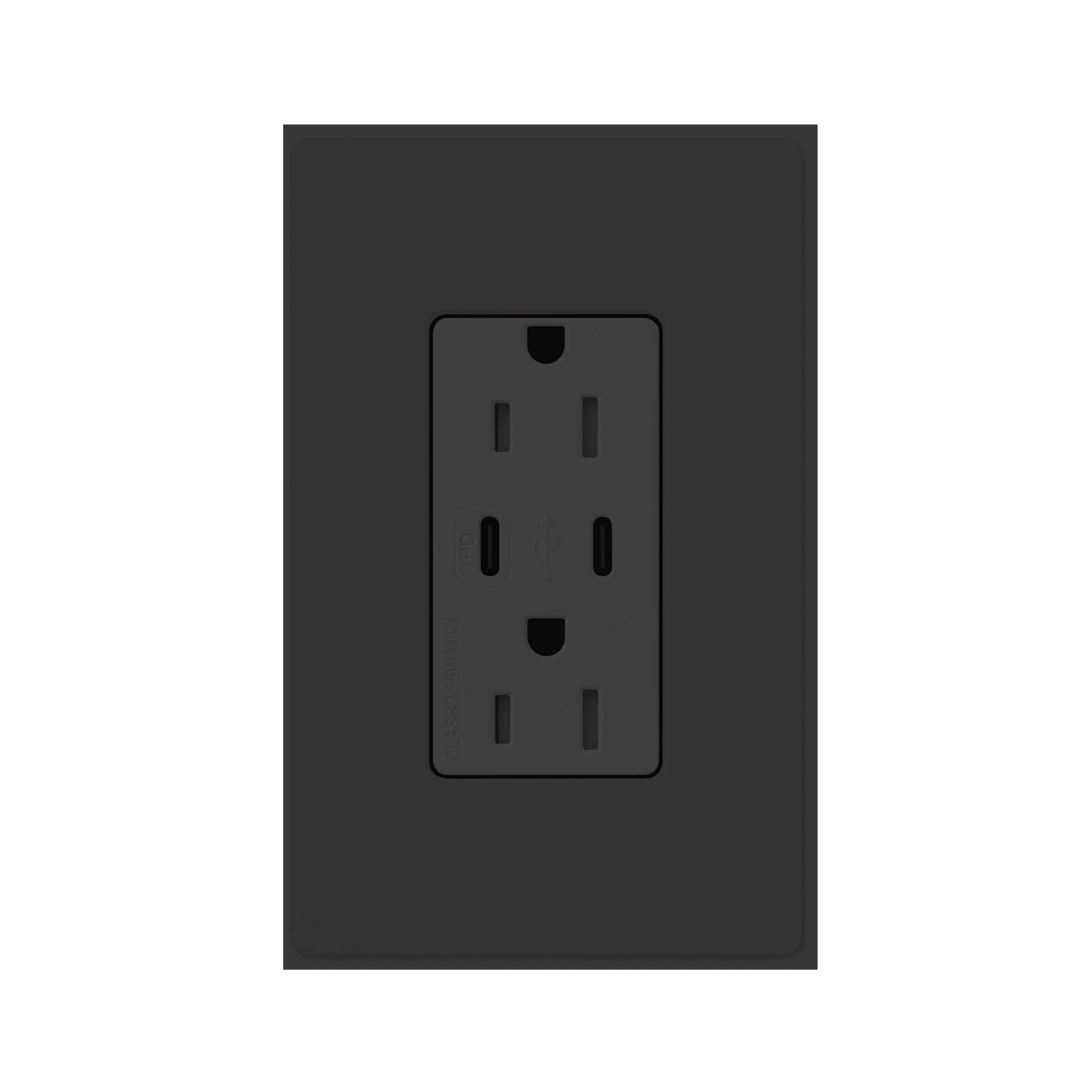 Lutron Claro CAR-15-CCTR-BL 15A Tamper-Resistant USB Type C + C Duplex Receptacle - Black