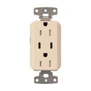 Lutron Claro CAR-15-CCTR-LA 15A Tamper-Resistant USB Type C + C Duplex Receptacle - Light Almond