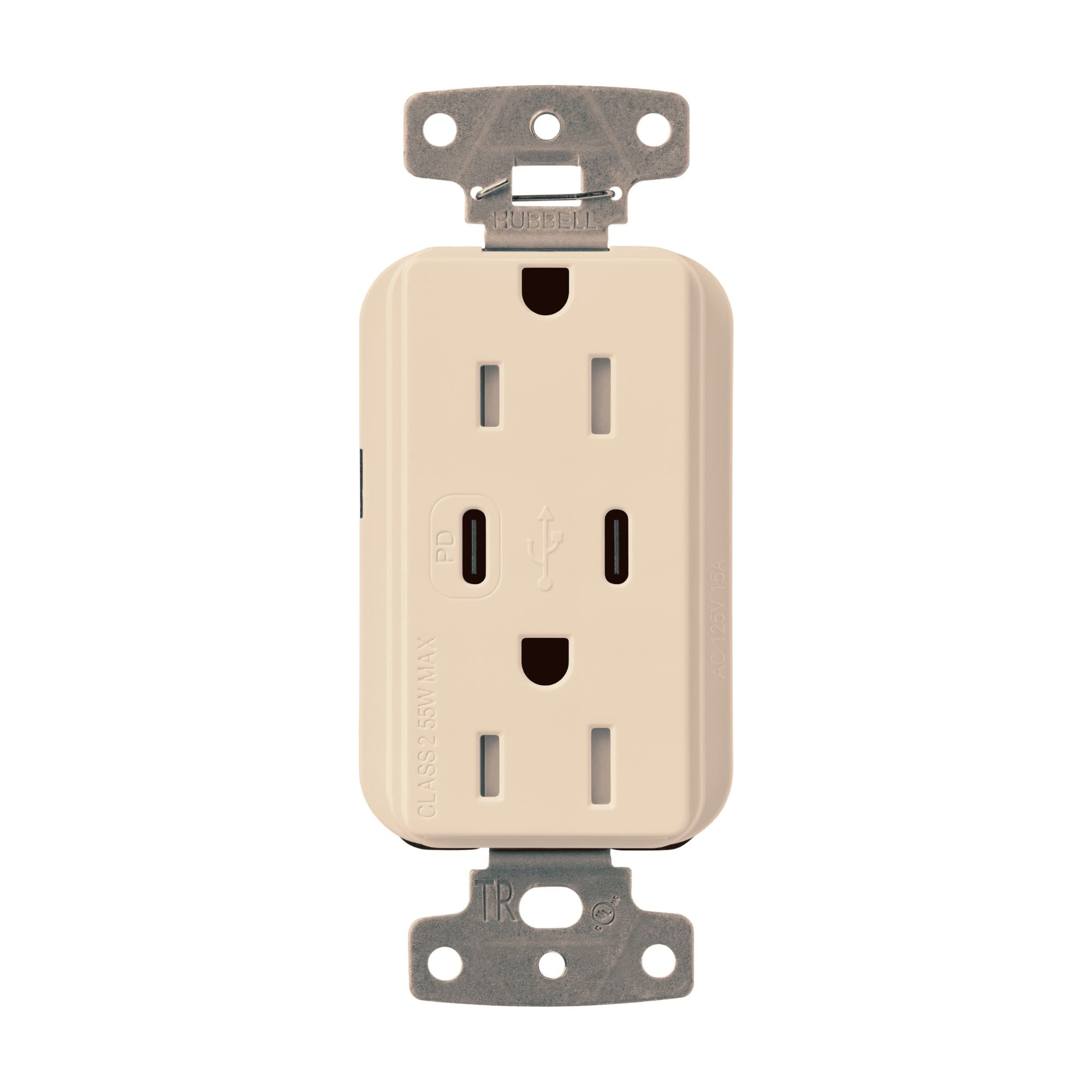 Lutron Claro CAR-15-CCTR-LA 15A Tamper-Resistant USB Type C + C Duplex Receptacle - Light Almond