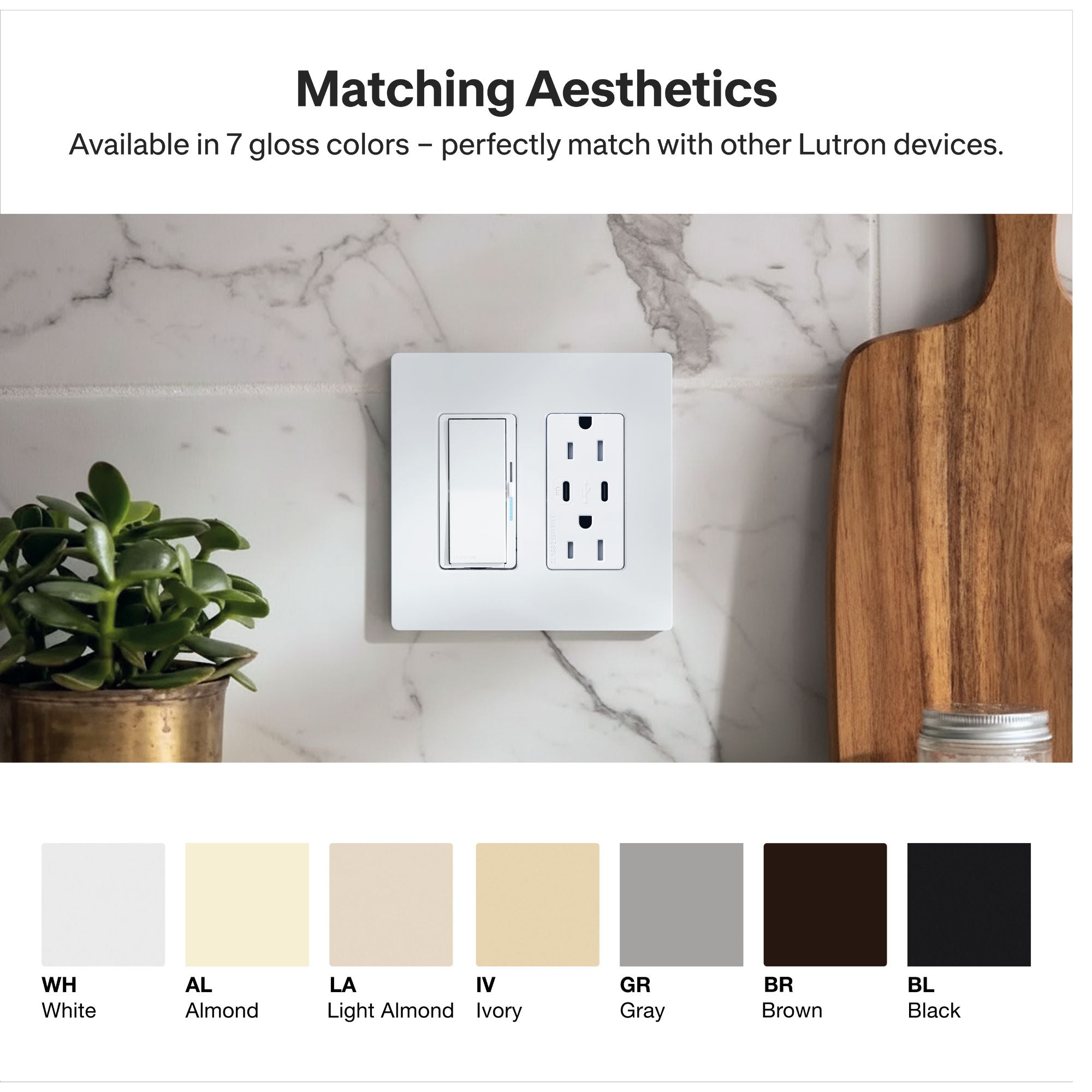 Lutron Claro CAR-15-CCTR-LA 15A Tamper-Resistant USB Type C + C Duplex Receptacle - Light Almond
