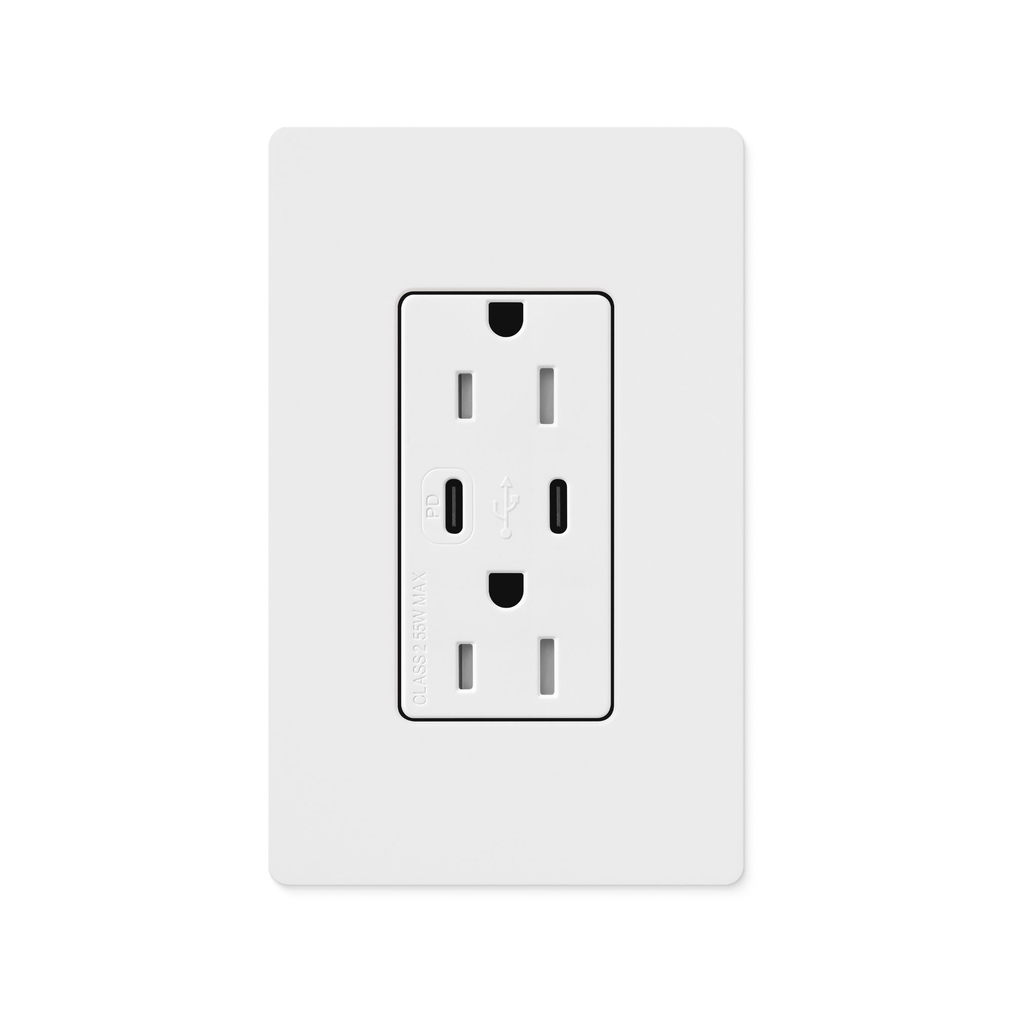 Lutron Claro CAR-15-CCTR-WH 15A Tamper-Resistant USB Type C + C Duplex Receptacle - White