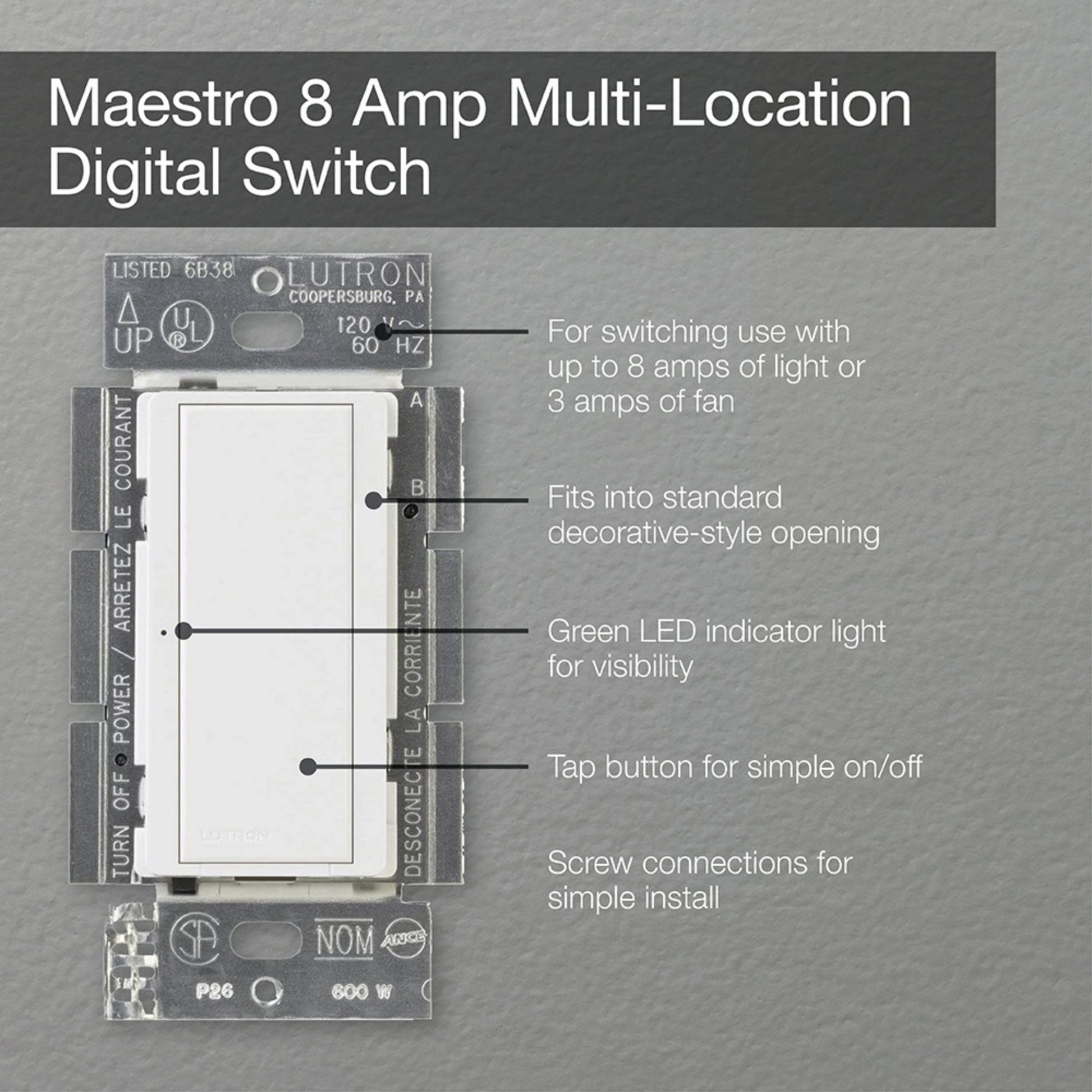 Maestro Tap Light Switch, 8A Single Pole/Multi-Location, Black - Bees Lighting