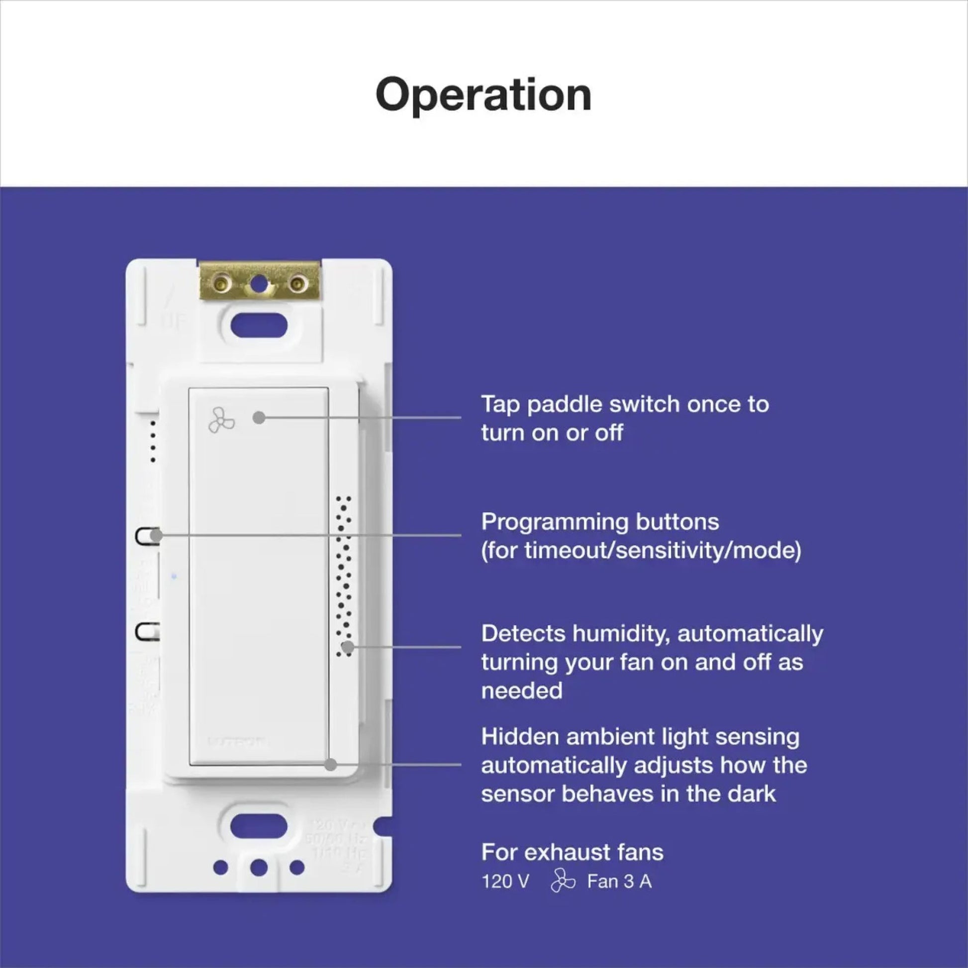 Lutron - Lutron MS-HS3-WH XactSense Humidity Sensor Switch - Gloss White | Bees Lighting